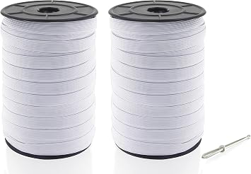 1/2" Elastic Cord - 100 Yard x 2 Packs - White Heavy Stretch Knit Elastic Spool