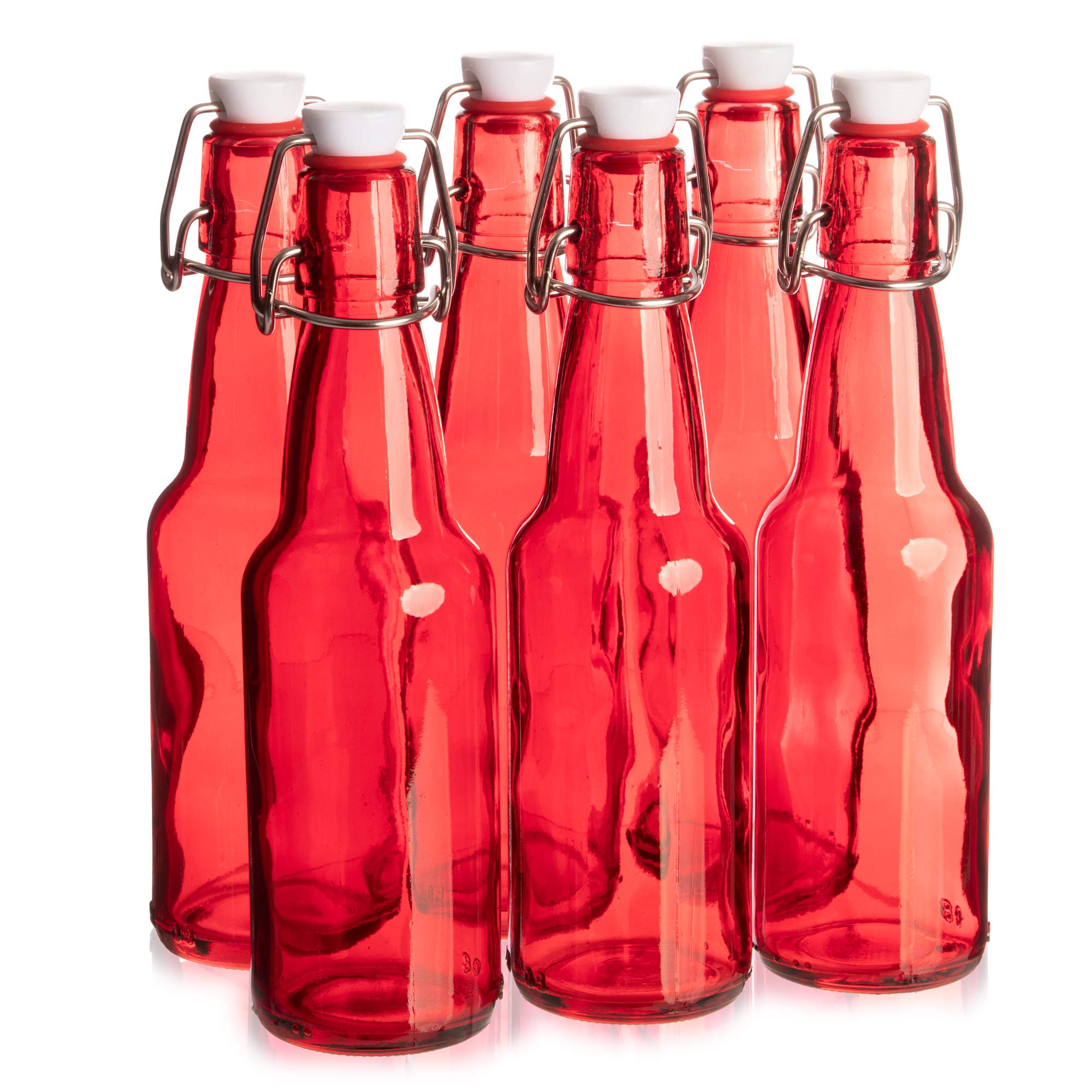 11 oz. Red Glass Grolsch Beer Bottle, Quart Size - Airtight Seal with Swing Top/Flip Top - Supplies for Home Brewing & Fermenting of Alcohol, Kombucha Tea, Wine, Homemade Soda (6-pack)