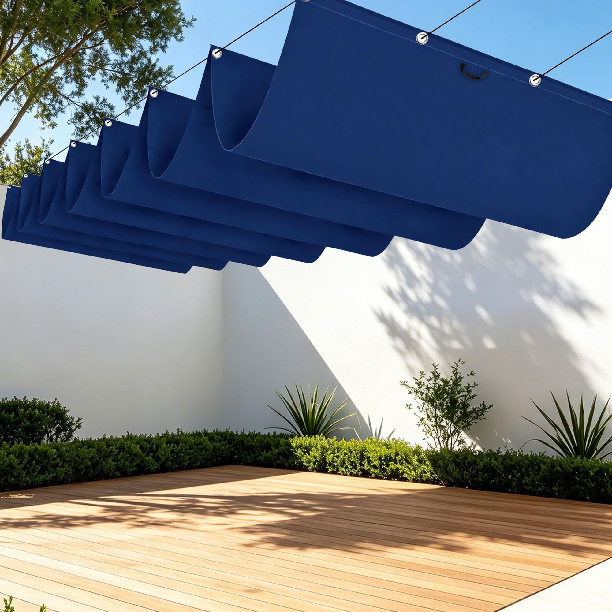 Voiles d'ombrage rétractable 1000x300 cm bleu foncé pour terrasse