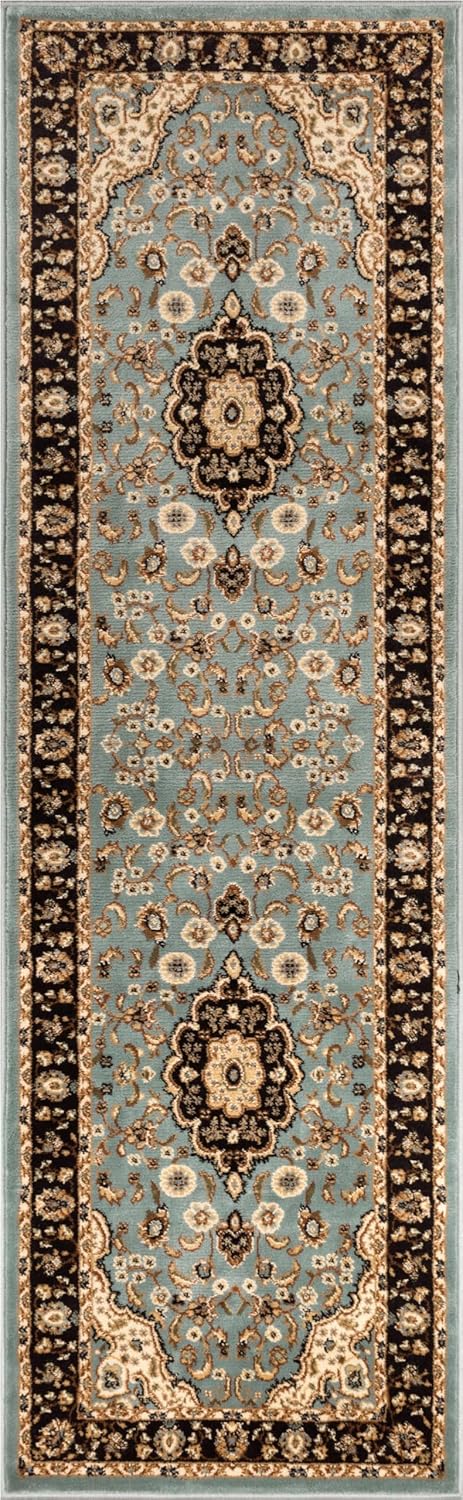 Well Woven Barclay Collection Medallion Kashan Light Blue 3x10 Runner Rug - for Hallways, Kitchens, and Entryways