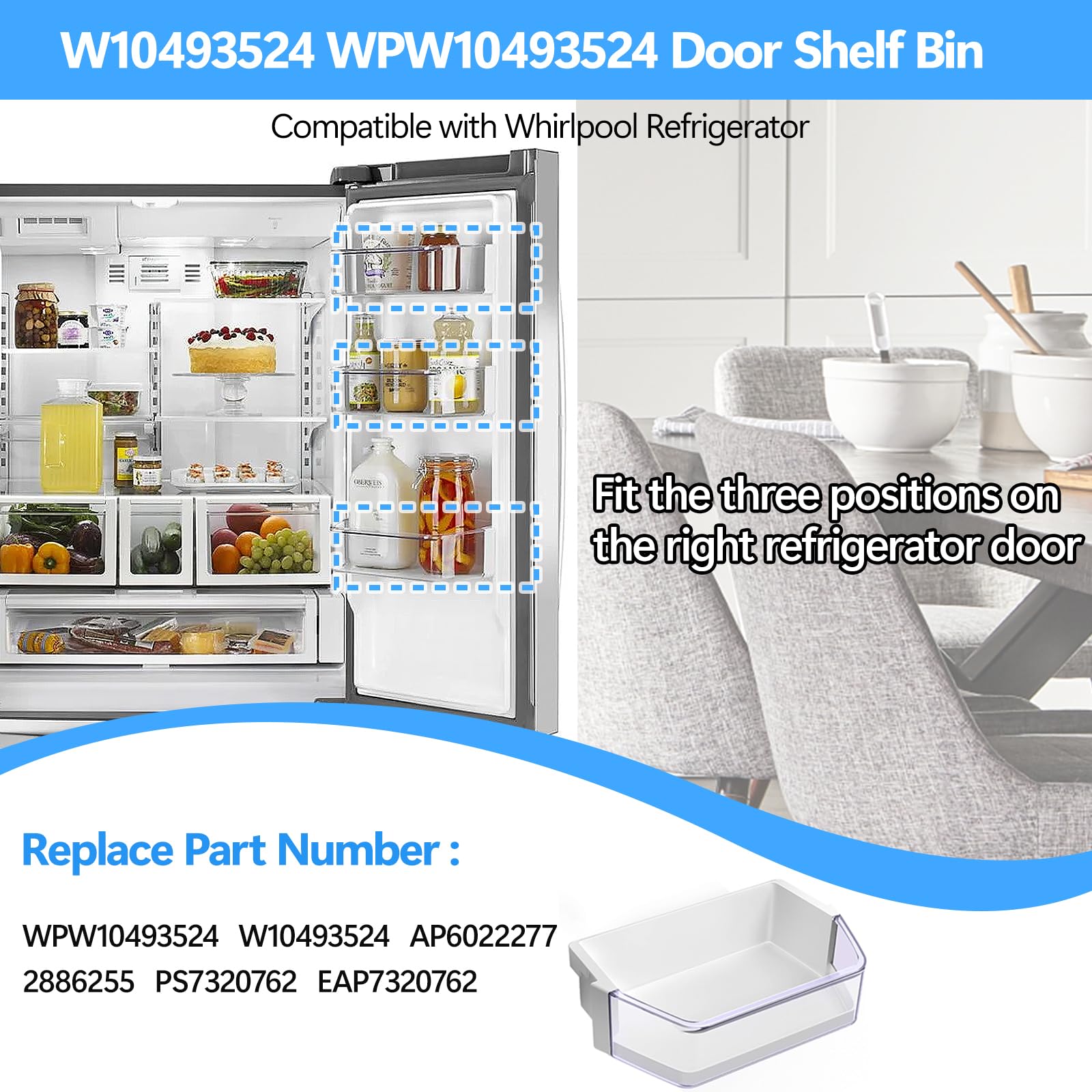 Cestino Frigorifero Whirlpool Porta Bottiglie Per Frigorifero Whirlpool - Pattumiera Da 1 Gallone, Ricambio W10493524, Bianco/Trasparente Porta Gallone Frigo Whirlpool - Foto 12