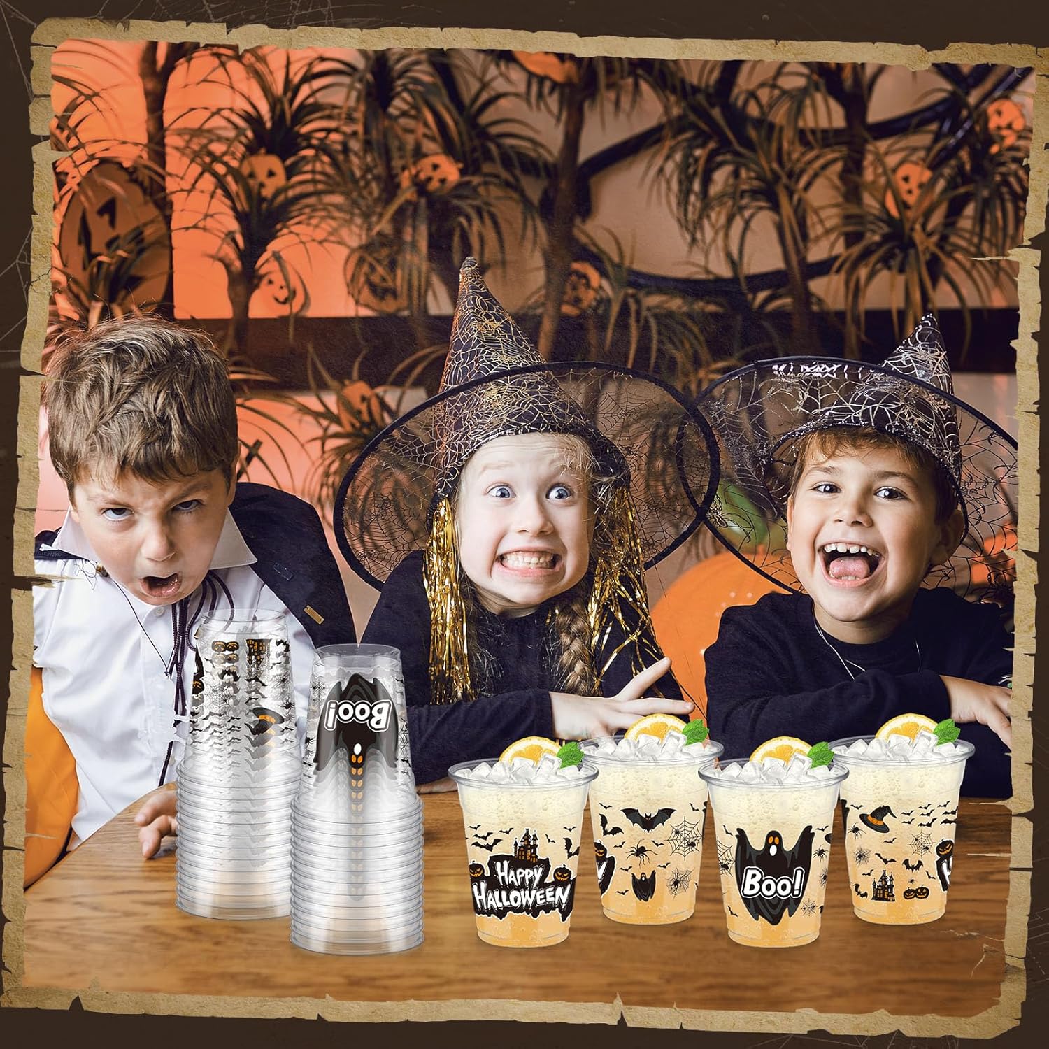 50 Pcs Halloween Cups 12 oz Plastic Cups for Halloween Clear Ghost Bat Glasses for Cold Beer Beverage Ice Cream Snacks Theme Party Supplies Decoration - Image 7