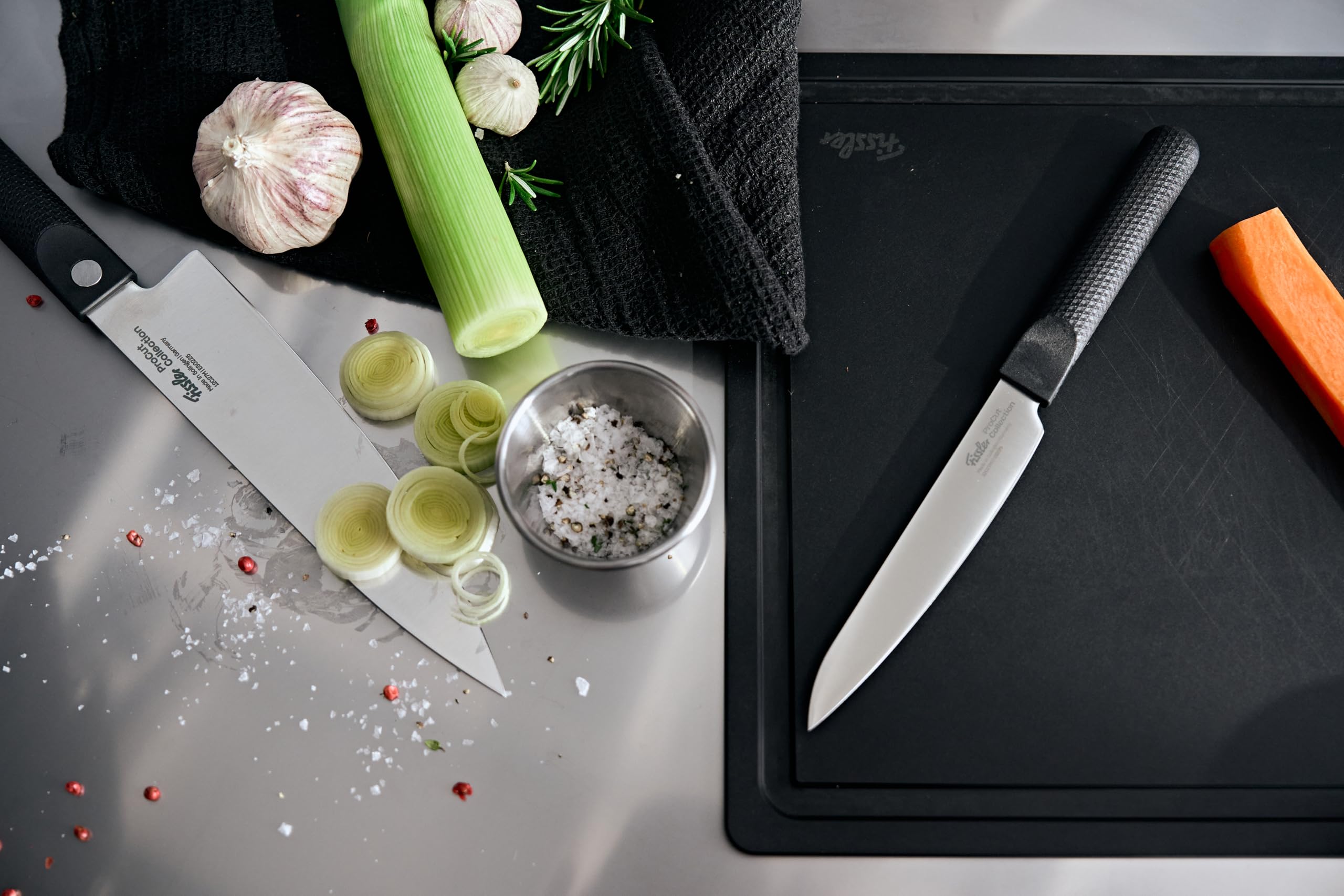 Fissler Procut/Premium Messer-Set 3-teilig (1 Fleischmesser 18 cm, 1 Gemüsemesser 9 cm, 1 Kochmesser 20 cm) handgeschliffene Edelstahlklinge, Made in Germany, sehr leicht, ergonomisch
