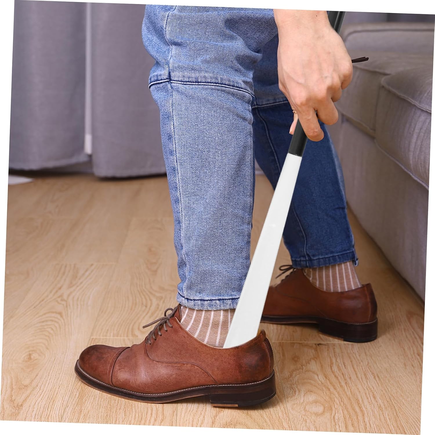 COLLBATH Adjustable Shoehorn for Seniors Long Handle Sock Put Helper Shoe Assist Tool Extra Long Shoe Horn Dressing Stick for Elderly