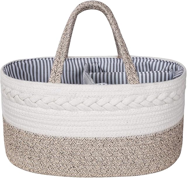 Baby Diaper Caddy Organizer - Cotton Rope Portable Basket Diaper Basket, Nursery Storage Bin with Removable Inserts, Changing Table Organizer Basket
