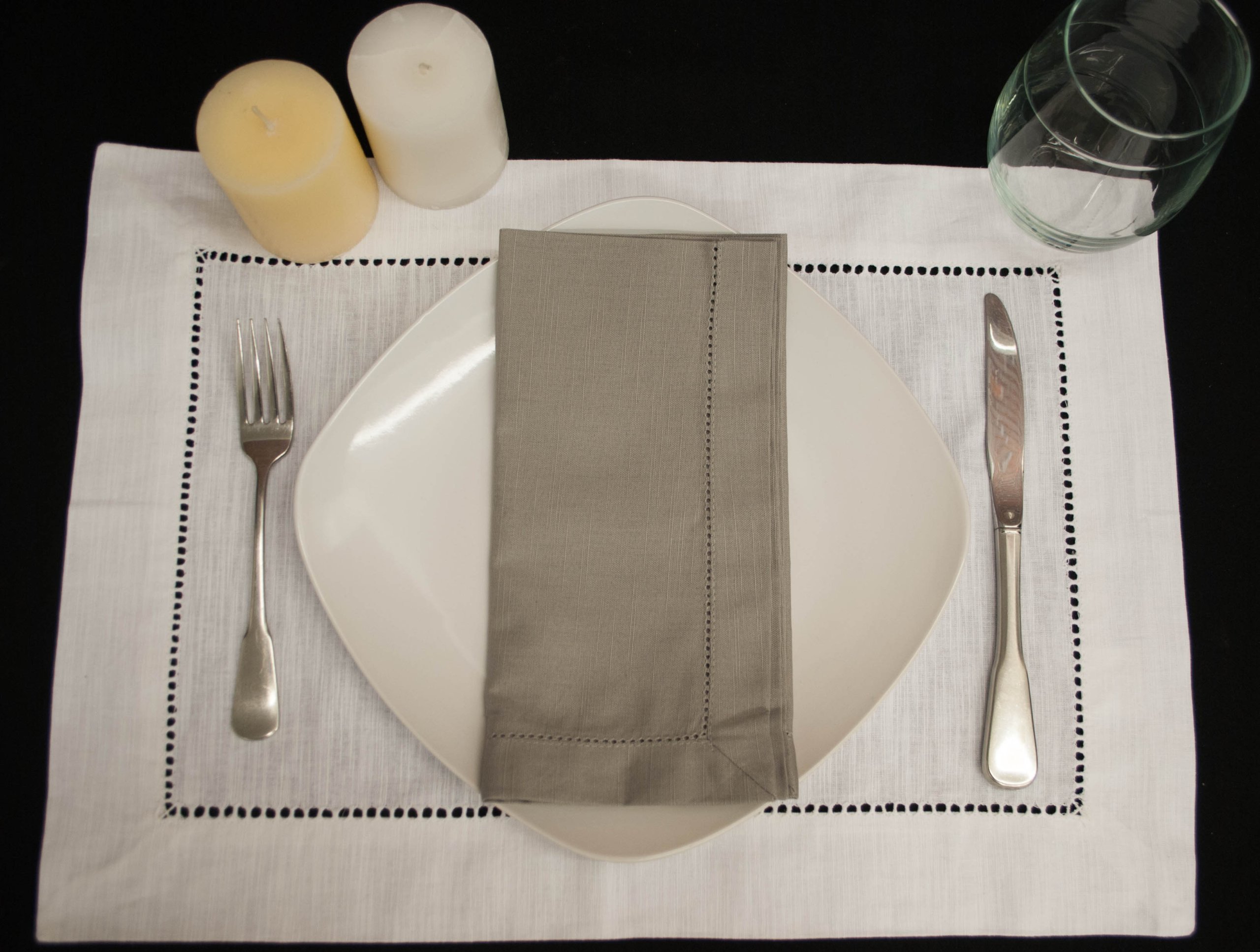 Hemstitch Dinner Napkins Grey 1 Dozen