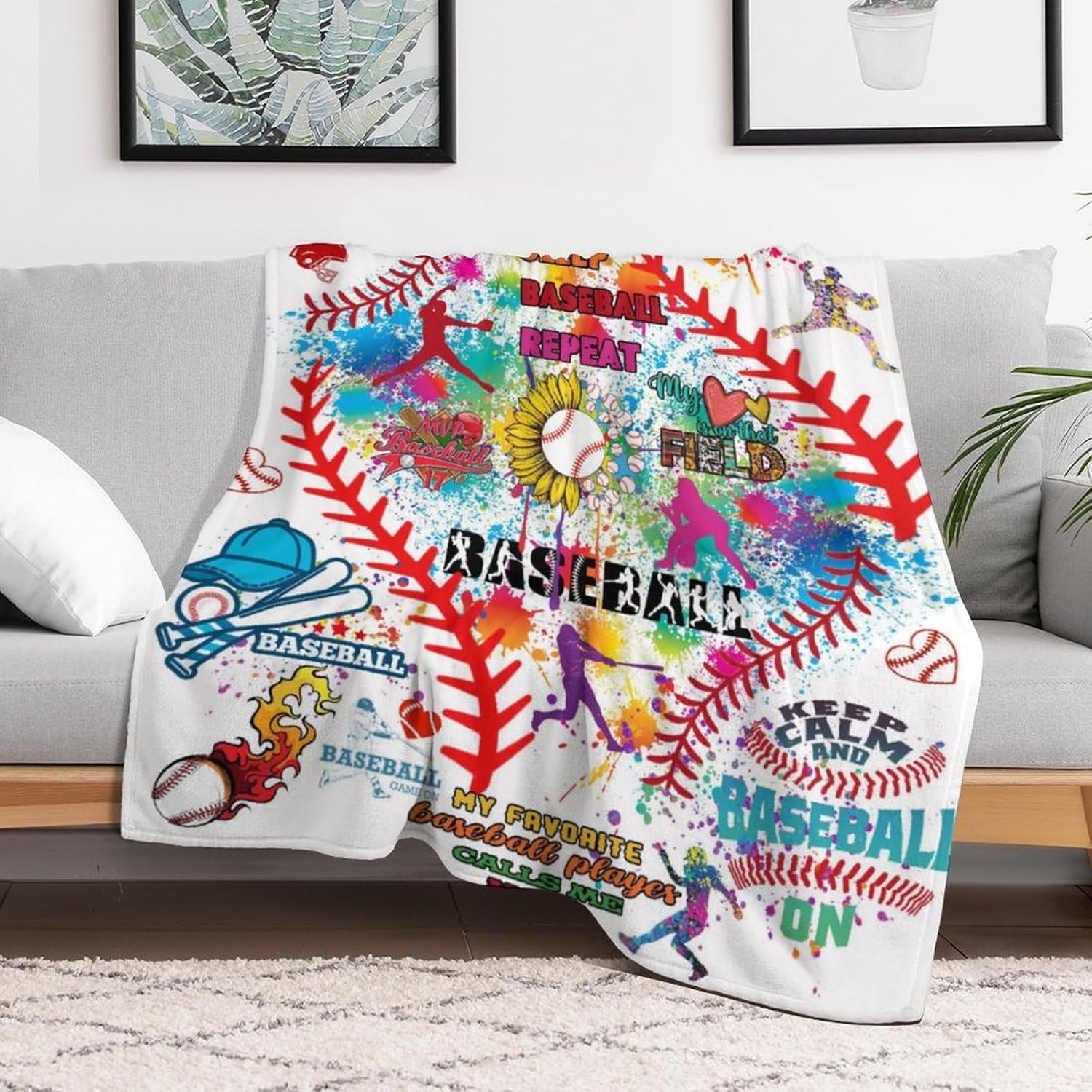 Baseball Blanket, Baseball Gifts for Boys Girls Ultra Lightweight Soft Plush Flannel Letter Printed Throws Blanket for Sofa Bed Couch Throw 60"X50" M6 - Image 4