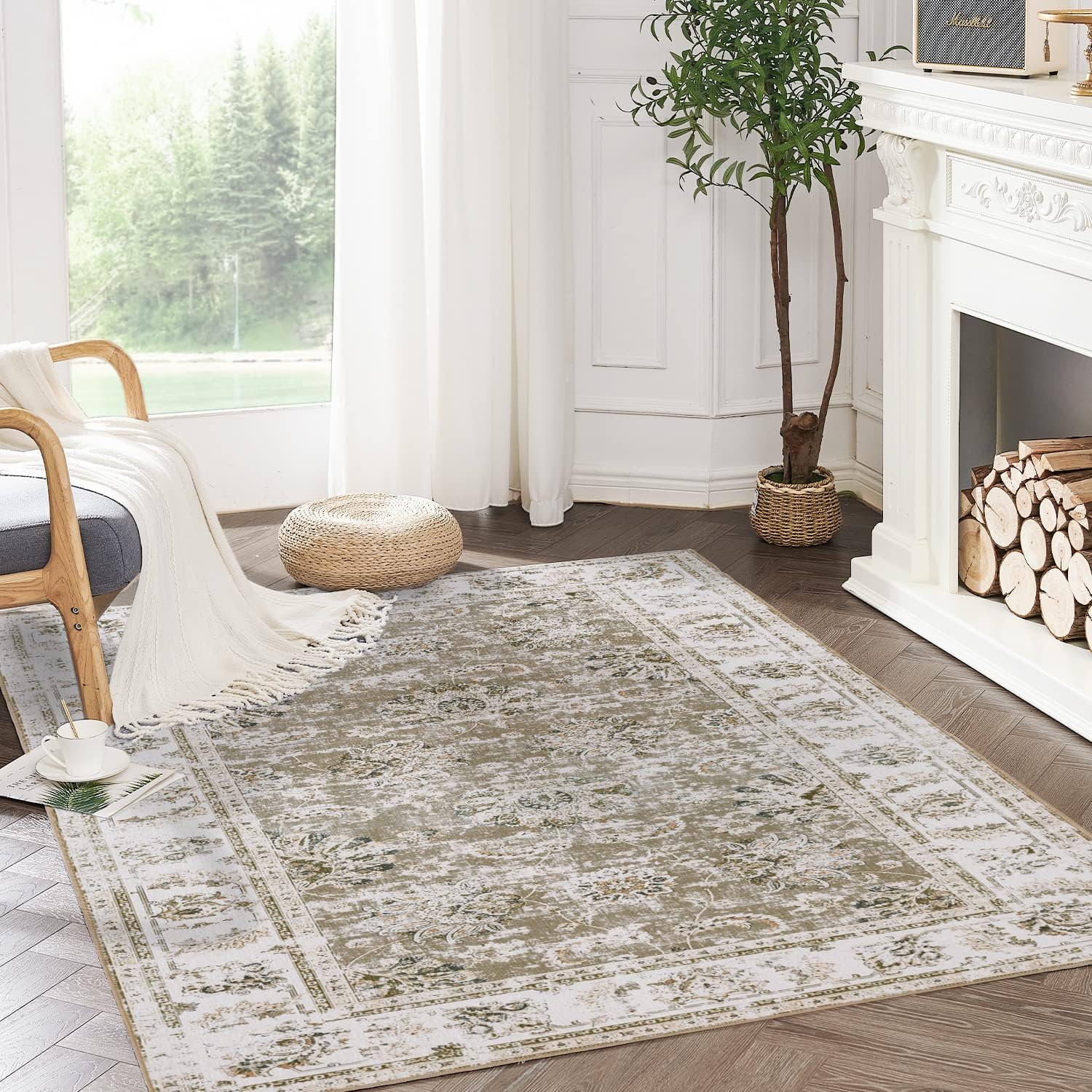 COLLACT Area Rug 5x7 Taupe Persian Washable Rug Kitchen Vintage Rug