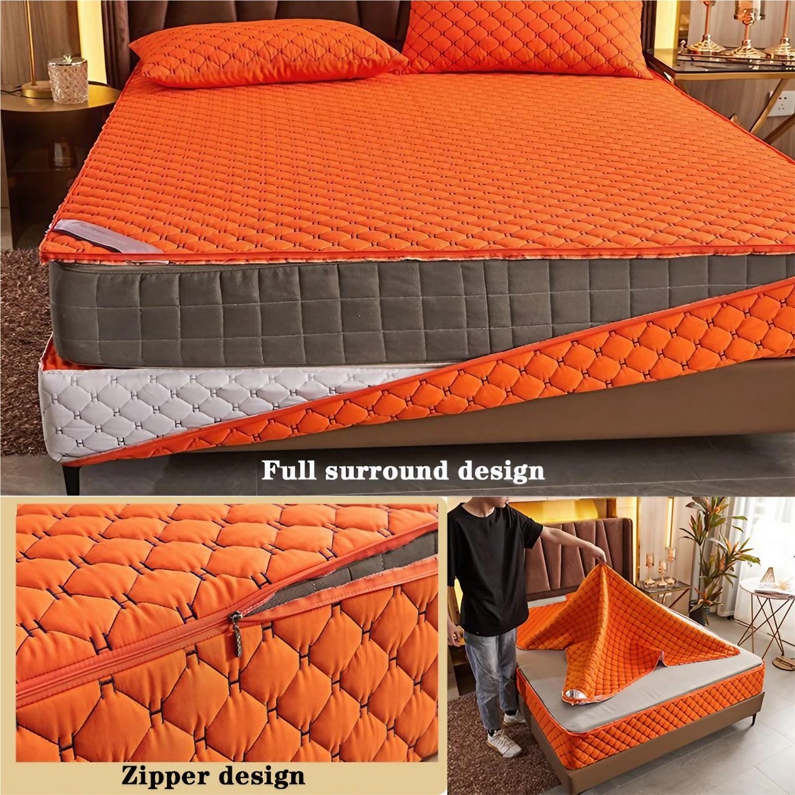 Protector de colchón acolchado, lavable, hipoalergénico, antiácaros, para cama de matrimonio o queen, funda extraíble, color rosa, 150 x 200 x 15 cm, máxima protección de ropa de cama