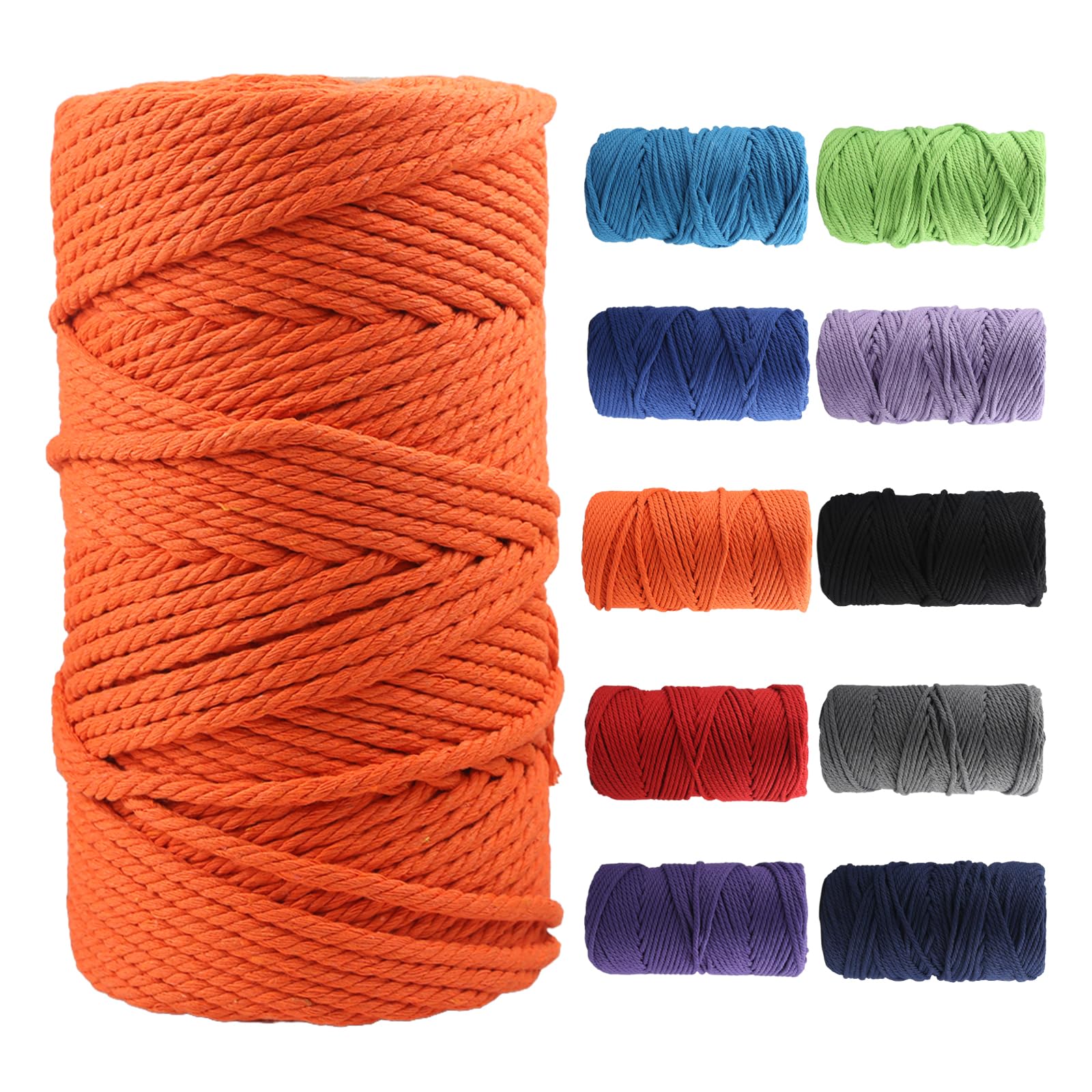 Macrame Cotton Cord 5mm×100m, Soft 4 Strand Twisted Natural Cotton for Handmade Wall Hanging, DIY, Craft Making, Knitting, Plant Hangers, Decorative Projects (Orange)