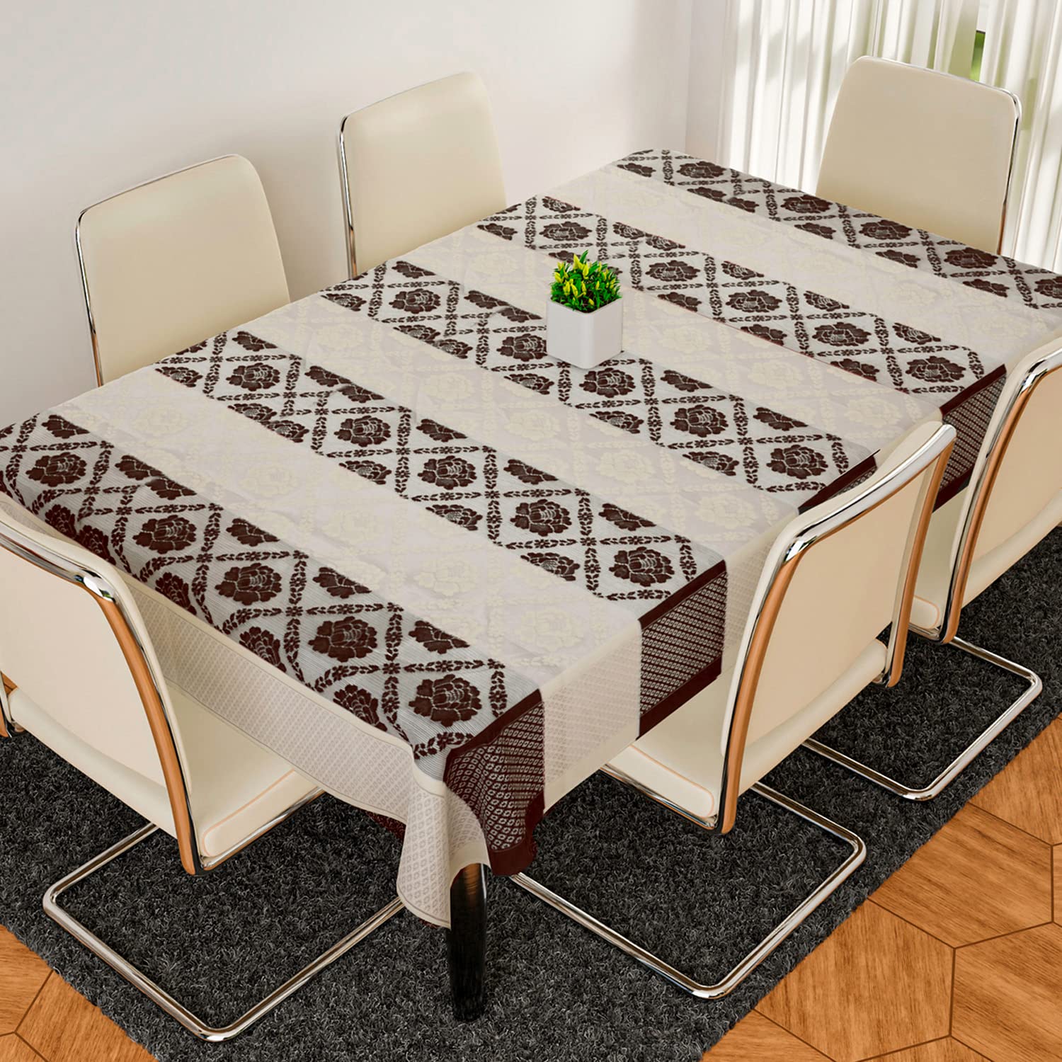 Kuber Industries Dining Table Cover | Cotton Net Brown Flower Patta Pattern | Tablecloth for Home D?cor | Tablecloth for Dining Area | 60X90 Inch | Cream (B0C2VP8KD1) Amazon Price History, Amazon Price Tracker