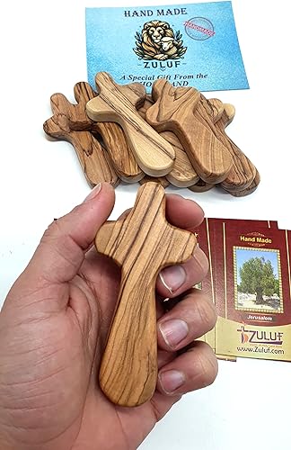 Miniatura 2 de Zuluf CRS108Z - 10 cruces de madera de olivo regalos para iglesia con diez certificados de tierra santa  Cuidadocelebración de bolsillo para oración