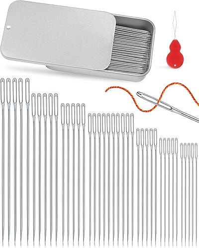 FIVEIZERO 8040 agujas de coser de acero inoxidable de alta calidad, 7 tamaños de agujas afiladas de costura de ojos grandes, aguja de cuero para
