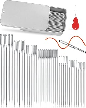 FIVEIZERO 80/40 PCS Premium Stainless Steel Sewing Needles, 7 Sizes Large Eye Sewing Sharp Needles, Leather Needle Embroidery Thread Needle with Threaders for Handsewing Art Crafts