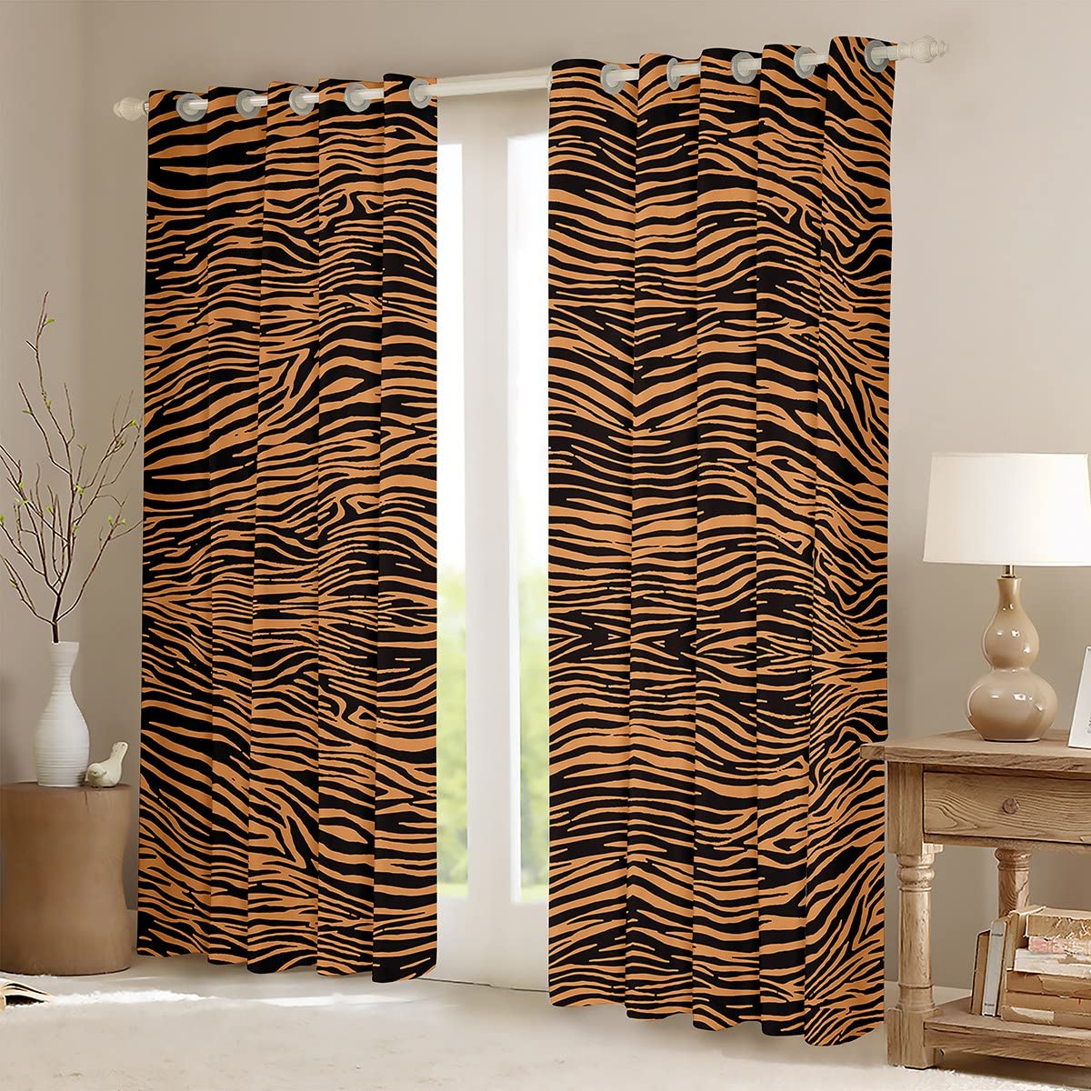 Homewish Tiger Printed Window Curtains,Yellow Animal Skin Curtain,Wild Animals Window Drapes for Kid Teens Boys Young Man,Modern Bedroom Decorative,Tigers Stripes Curtain,42Wx84L