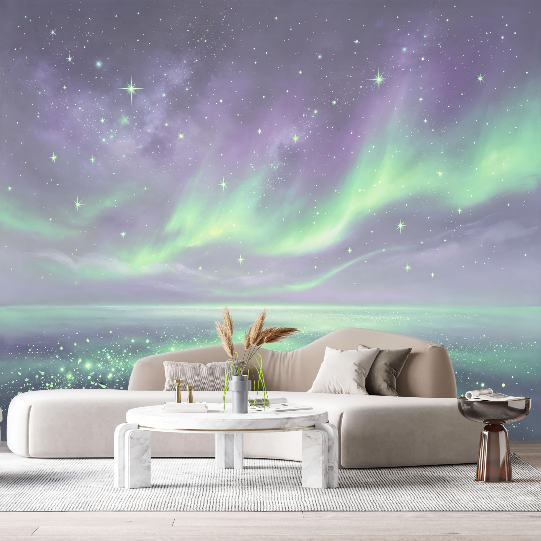 Custom Size Wall Murals Aurora Borealis Night Sky Watercolor SelfAdhesiveWall Fabric Removable Wallpaper Wall Decor for Living Room Bedroom Bathroom