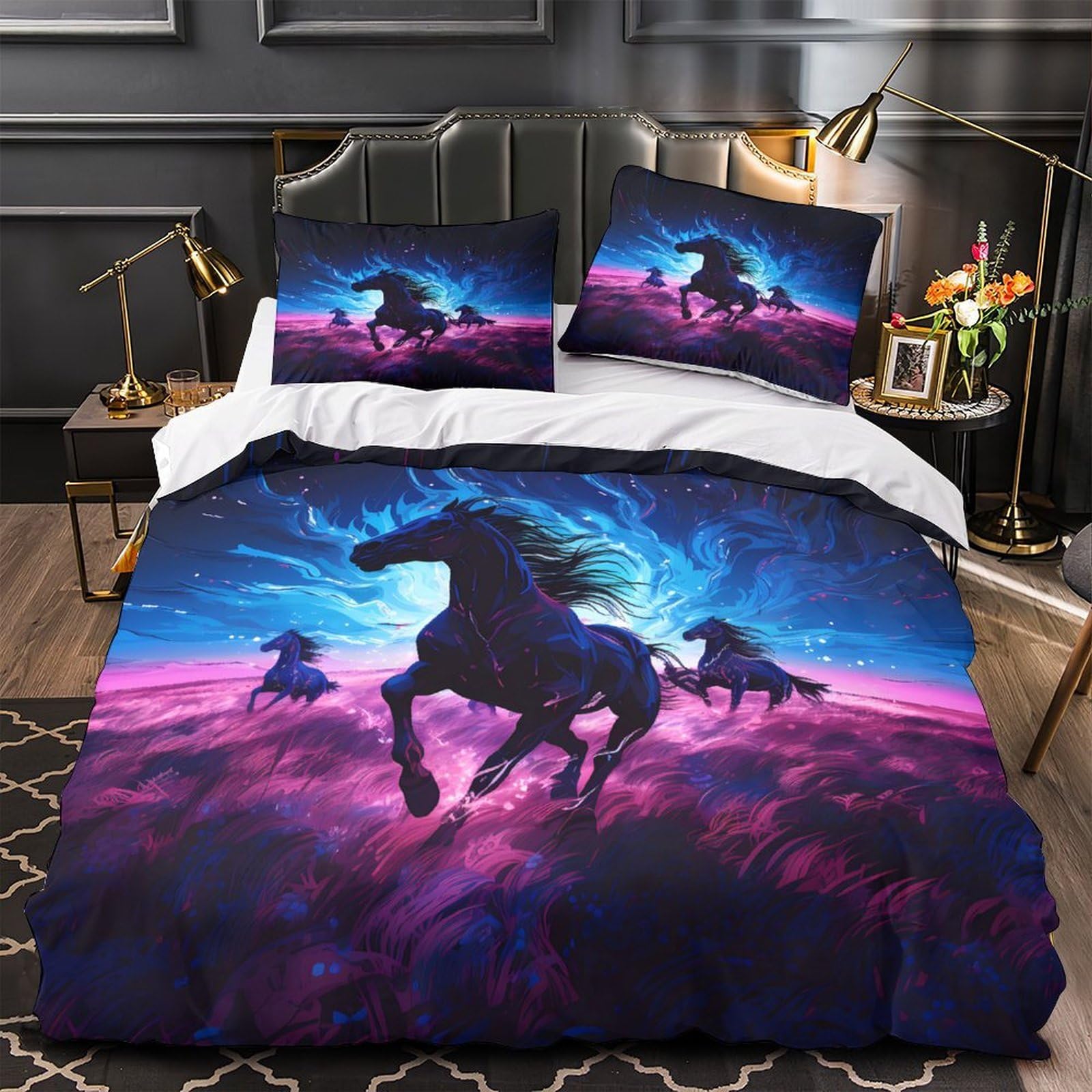 Parure de lit chevaux fantastiques microfibre contre la transpiration nocturne