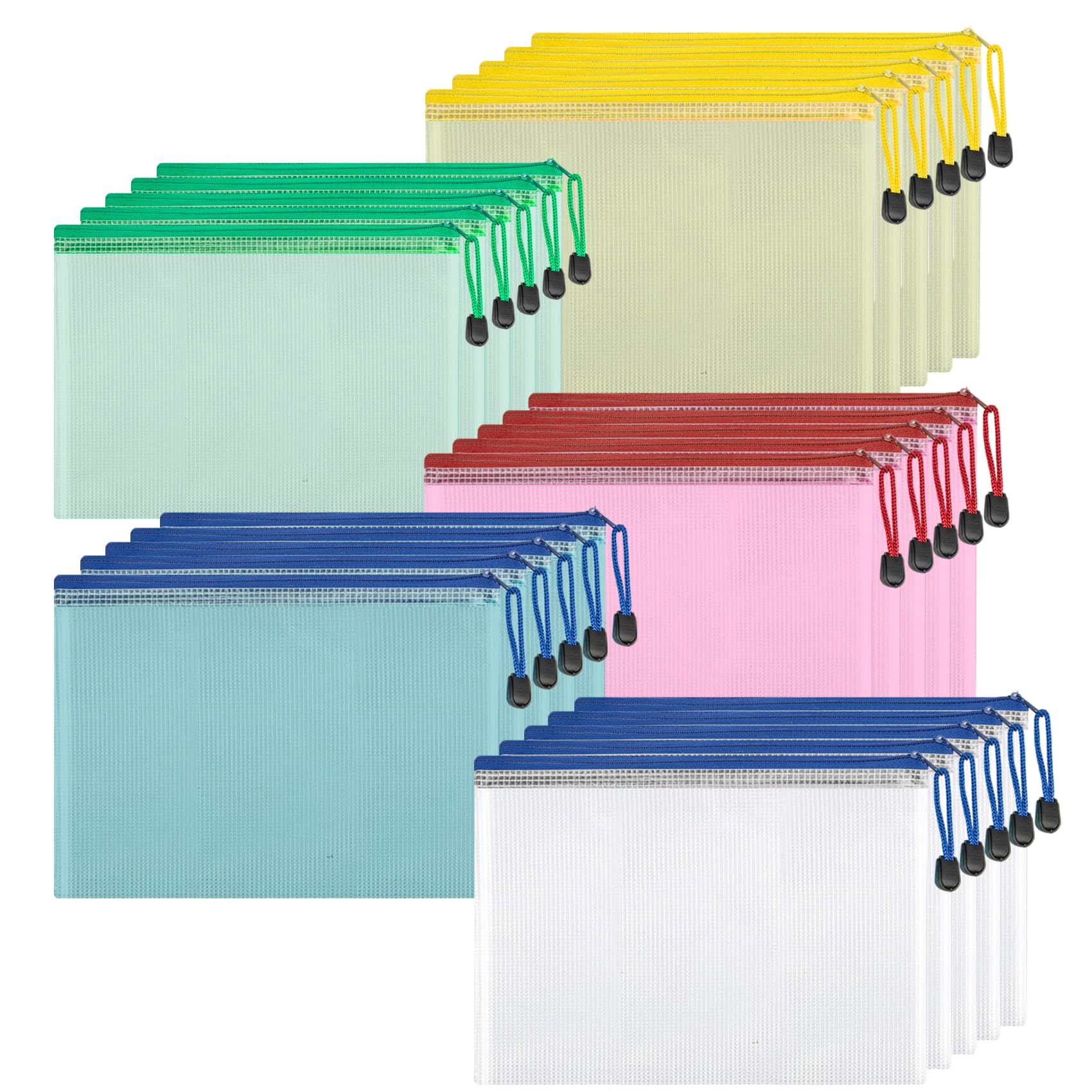 Paquete de 25 bolsas de malla con cremallera, tamaño carta A6, bolsas con cremallera con bolsillo para etiquetas, bolsas con cremallera para organización del aula, almacenamiento de juegos de mesa