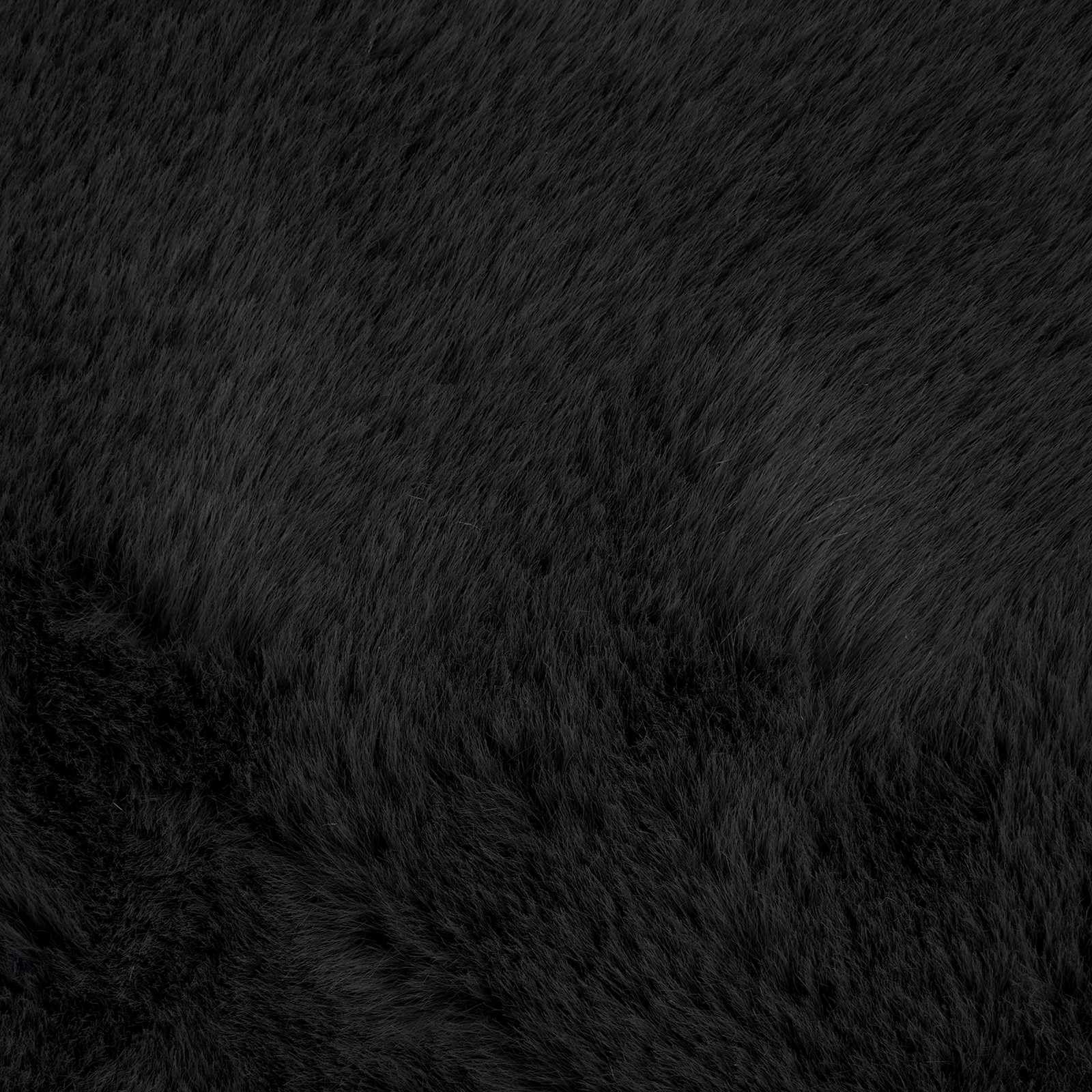 Kunstfell Teppich Rund 120x120 cm Schwarz, Weicher Fellteppich aus Polyester, Rutschfester Kuschelteppich für Wohnzimmer Schlafzimmer und Flur, Moderne Wohndeko