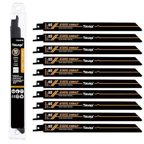 TOLESA Hojas de sierra sawzall bimetálicas para corte de metal de 9 pulgadas y 18 Tpi, hojas de sierra recíproca M42 con cobalto para corte fino de