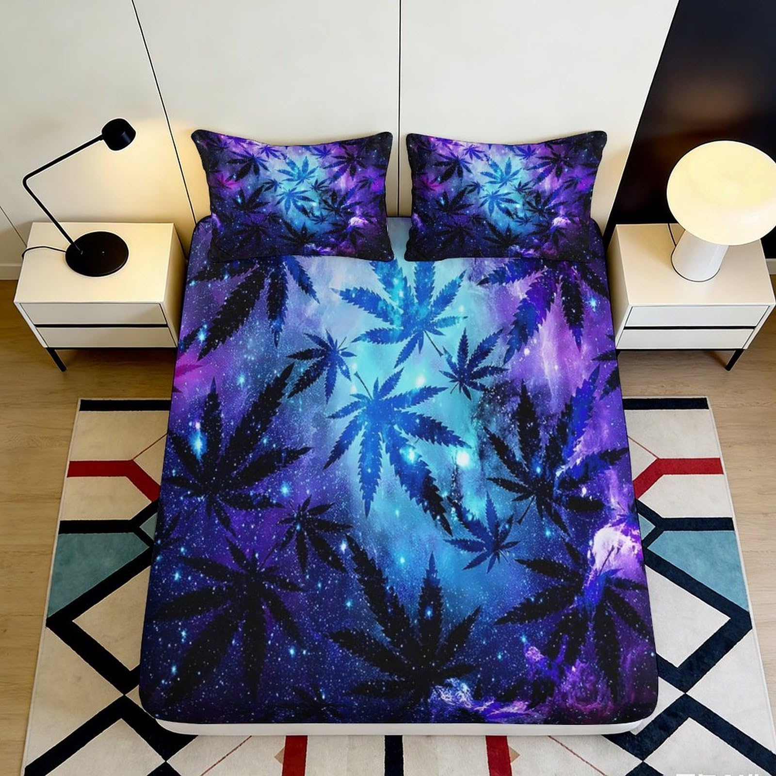 3D Printed Galaxy Starry Sky Fitted Sheet Microfiber Soft Breathable Cosmic Nebula Bed Cover for Bedroom Dorm Dormitory Guest Room Mattress Protection 180x200x25cm