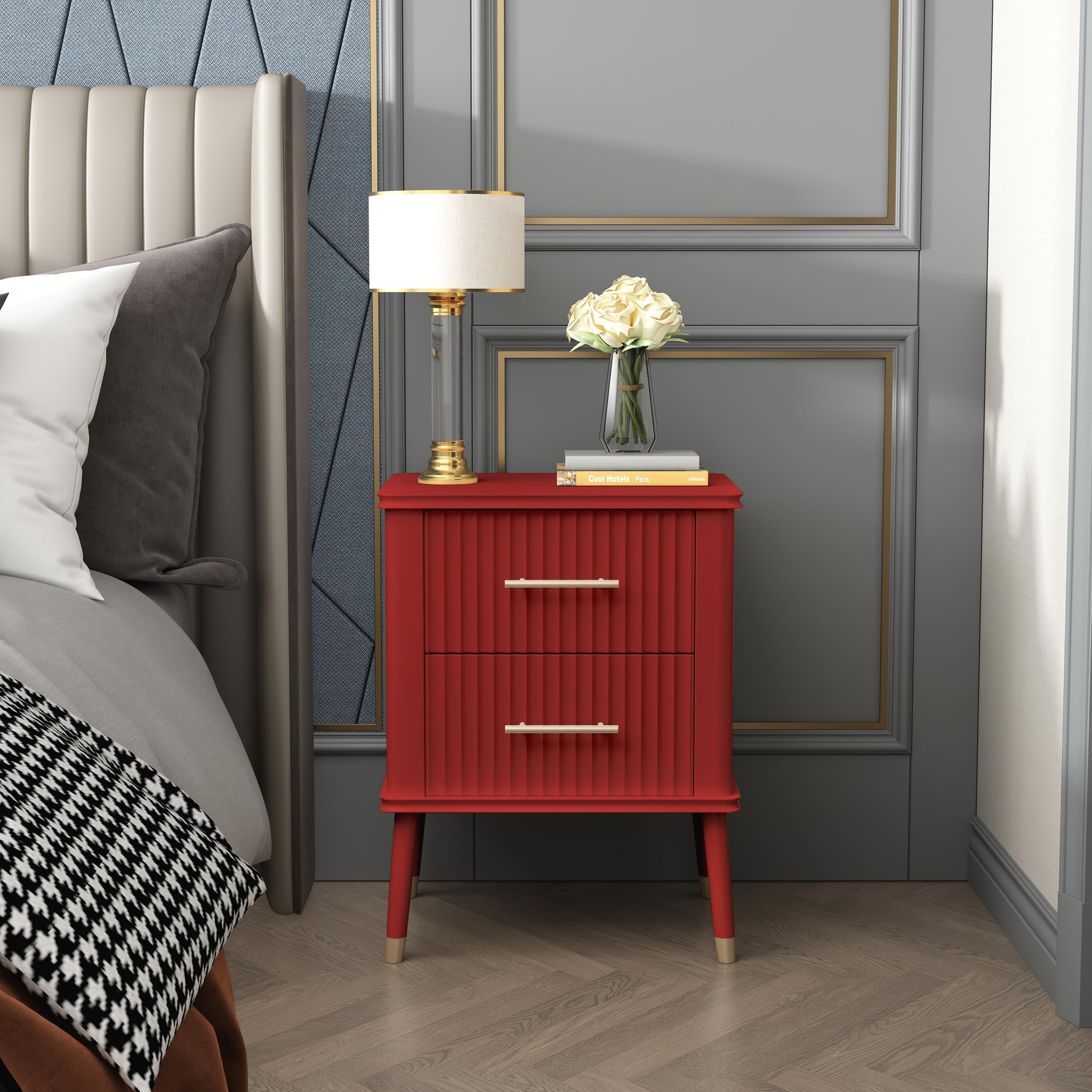 Cabinet Bits Cozzano 2 Drawer Red Bedside Table
