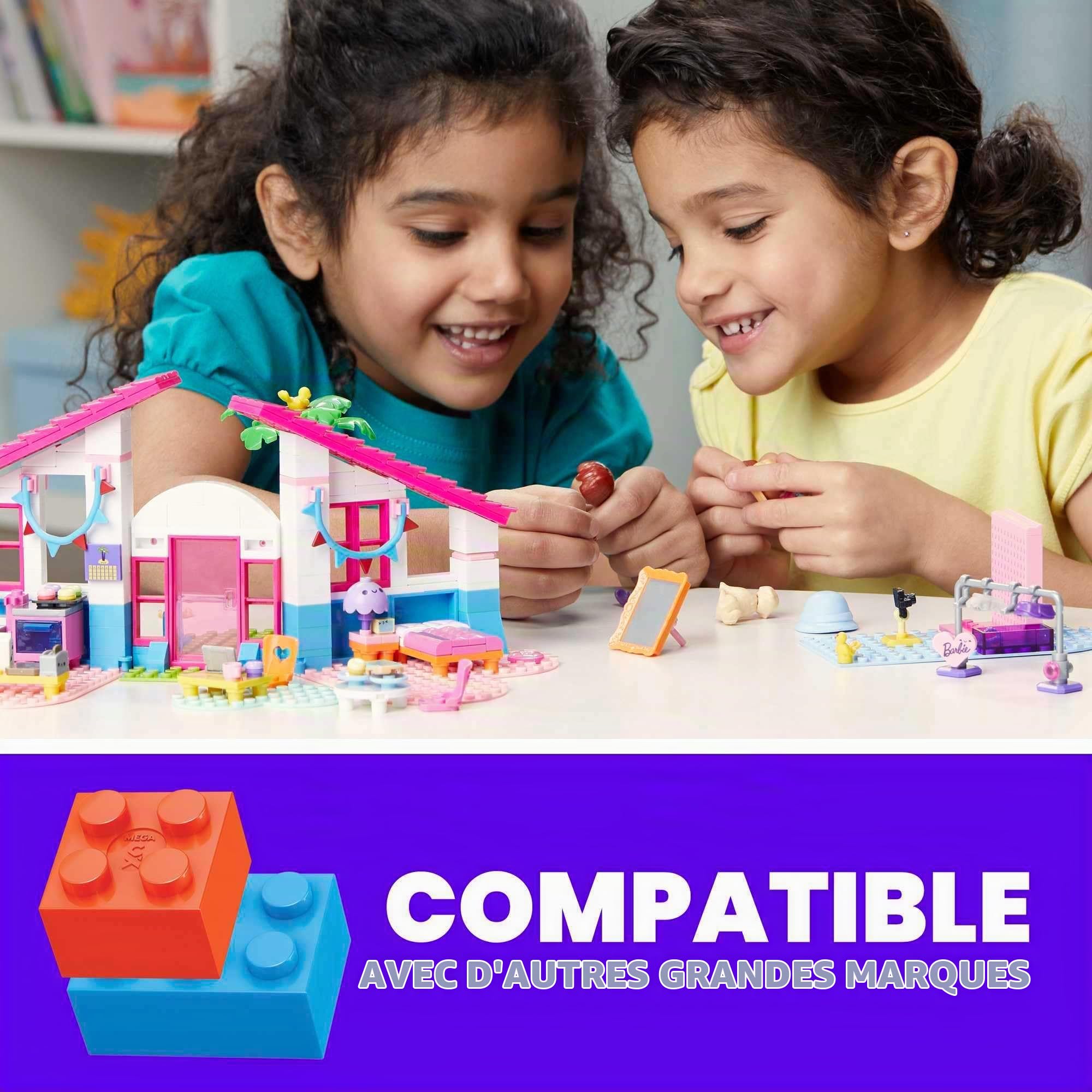 MEGA Barbie La Maison de Malibu avec 2 mini-figurines, jeu de briques de construction, 303 pièces, pour enfant dès 5 ans, GWR34