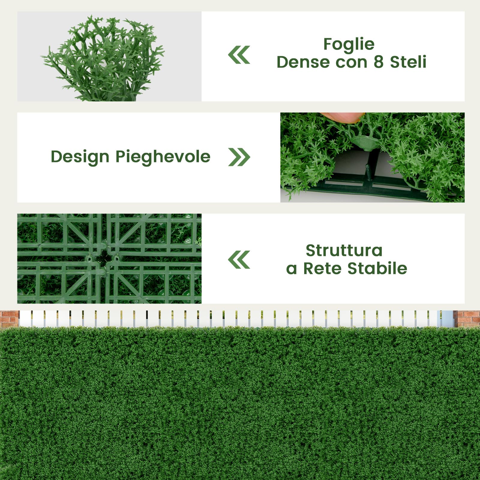 GYMAX Set da 12 Pannelli di Muro in Erba Artificiale, Retro di Muschio Verde Finto, Pannelli di Erba Finta con Struttura X-Stabile, Decorazione da Muro Verde per Festa, Matrimonio, Giardino