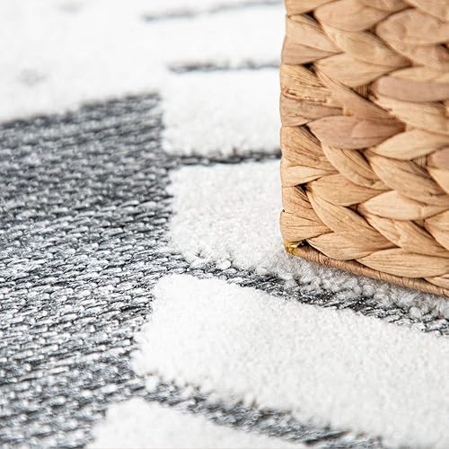 Miniatura 2 de Alfombra infantil Happy Lion Face Play Mat con efecto alto-bajo en gris moteado, tamaño 3'11" x 5'3"