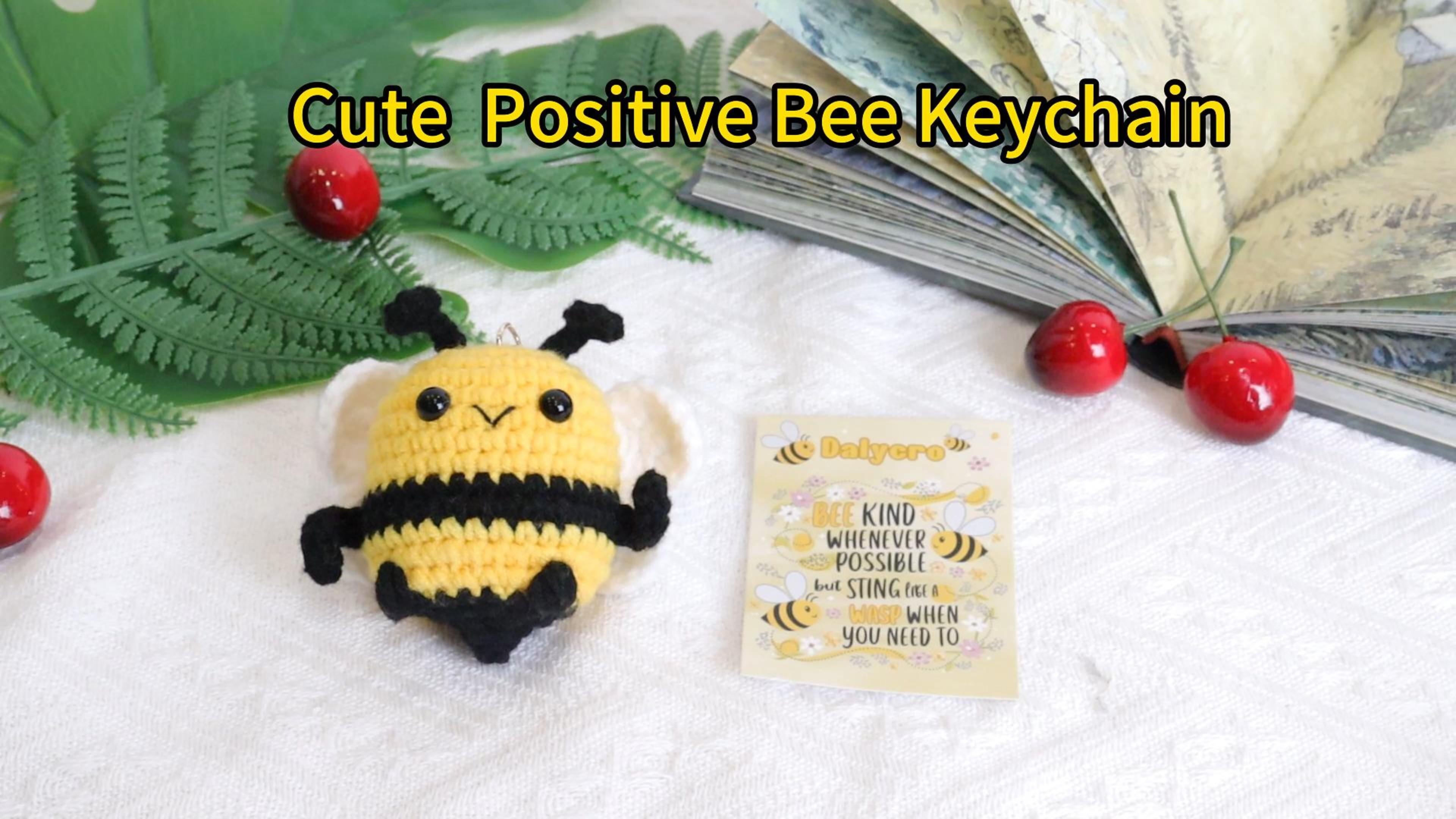 Dalycro Gifts for Mom Positive Bee Keychain Hand-Knitted Crochet