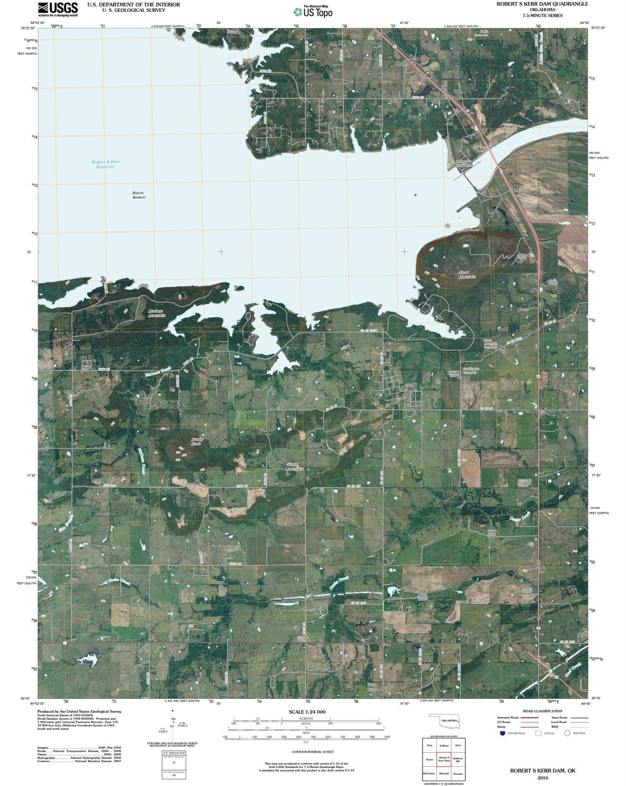 2010 Robert S Kerram, OK - Oklahoma - USGS Historical Topographic Map : 44in x 55in
