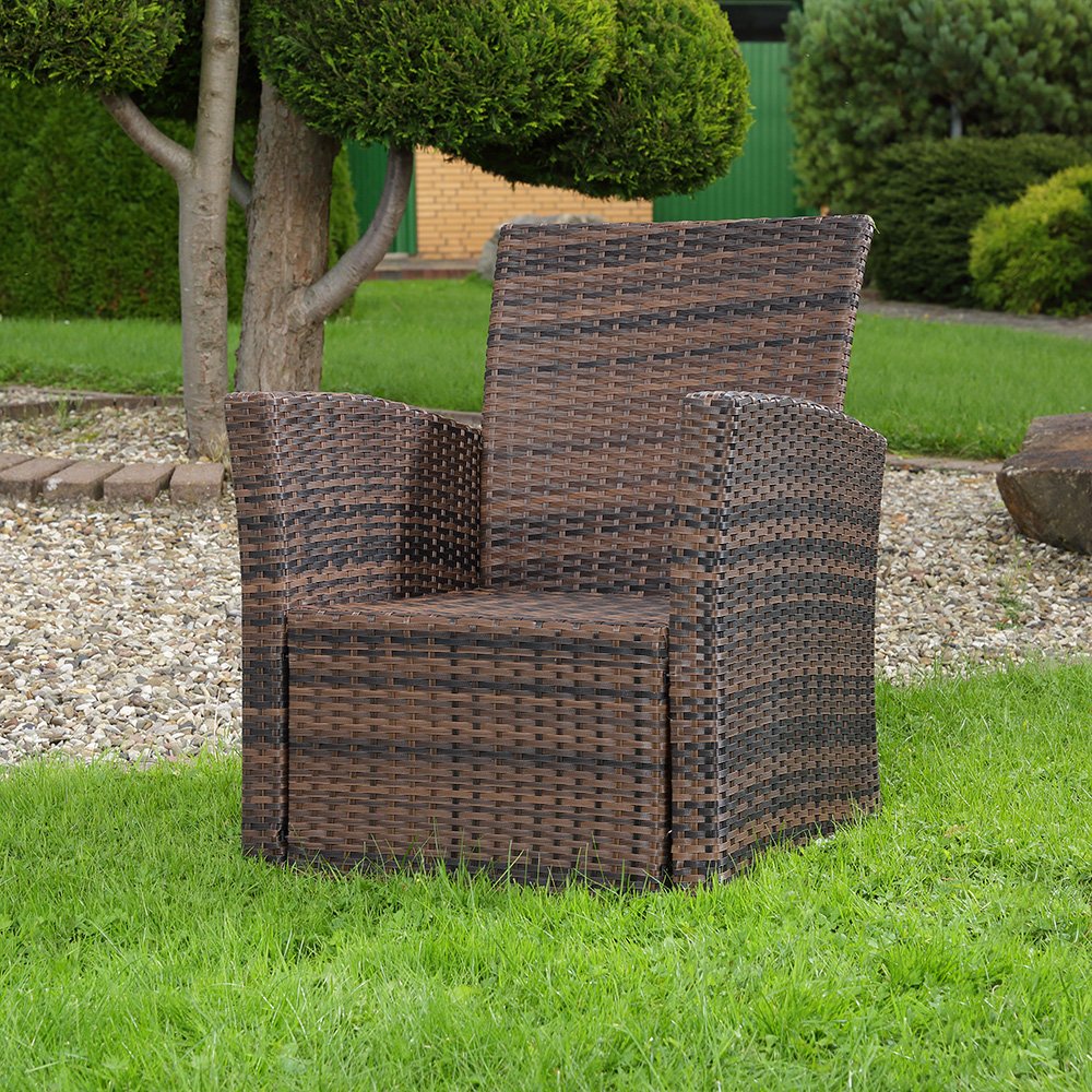 Mucola Polyrattan Gartensessel 78x62x65 cm inkl. Sitzkissen wetterfest | Rattan Sessel Lounge Sessel Relaxsessel Outdoor Balkonsessel UV-beständig | Terrassensessel waschbare Bezüge Braun/Beige