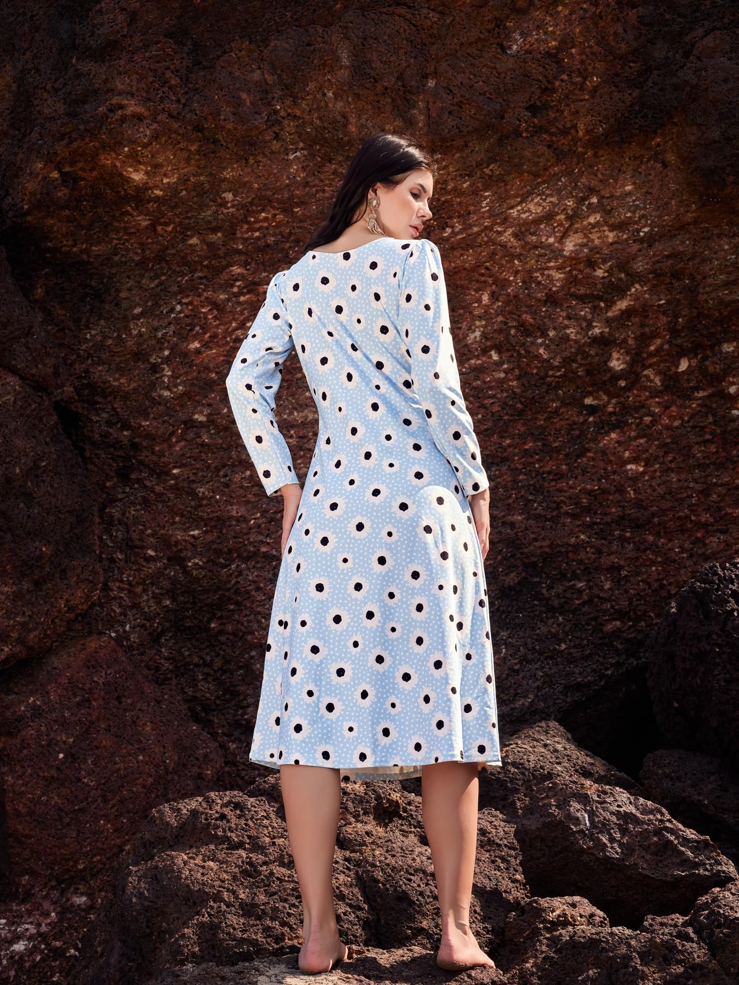 Purvaja Womens A-Line Midi Length Dress (Wini-011-Spider_Blue_X-Large)