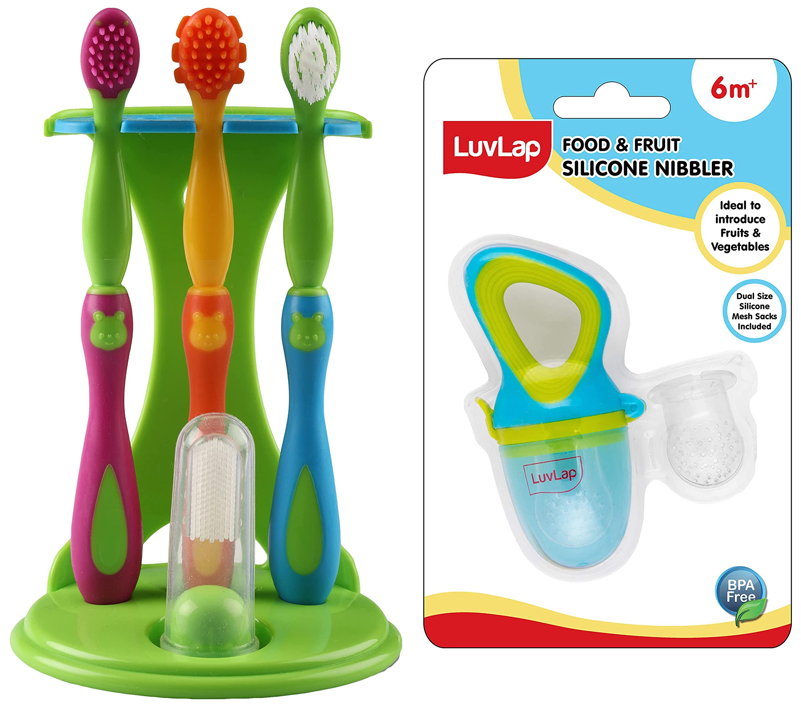 LuvLap 4 Stage Baby Oral Care Set & Kids' primary teeth & gums, Infant Gum Massager, 2 Toddler brushes, Elegant Blue