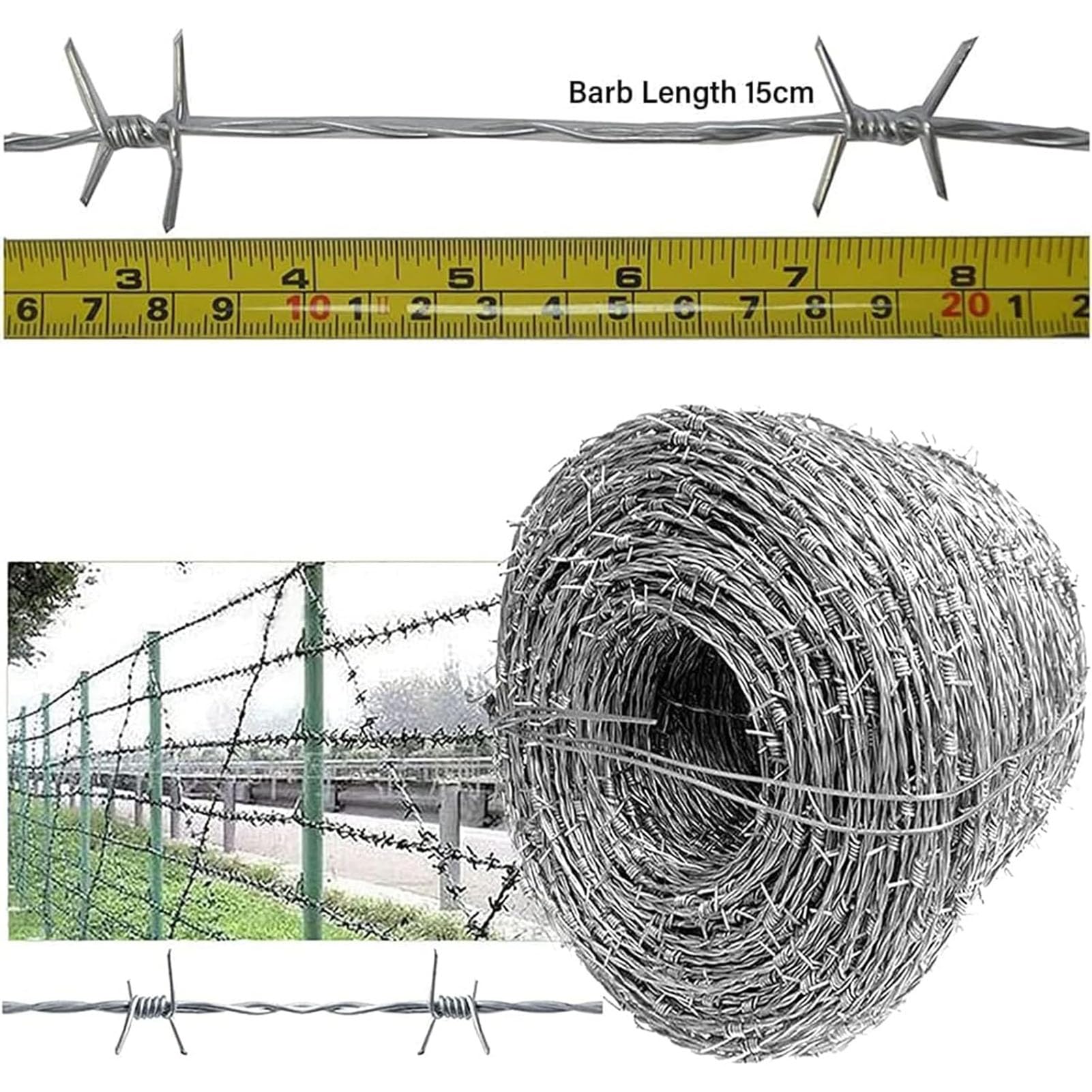 Rollo De Alambre De Púas, Alambre De Espino Galvanizado En Caliente, para Refuerzo De Seguridad De Vallados Suministrado En Bobinas (100m/328ft)