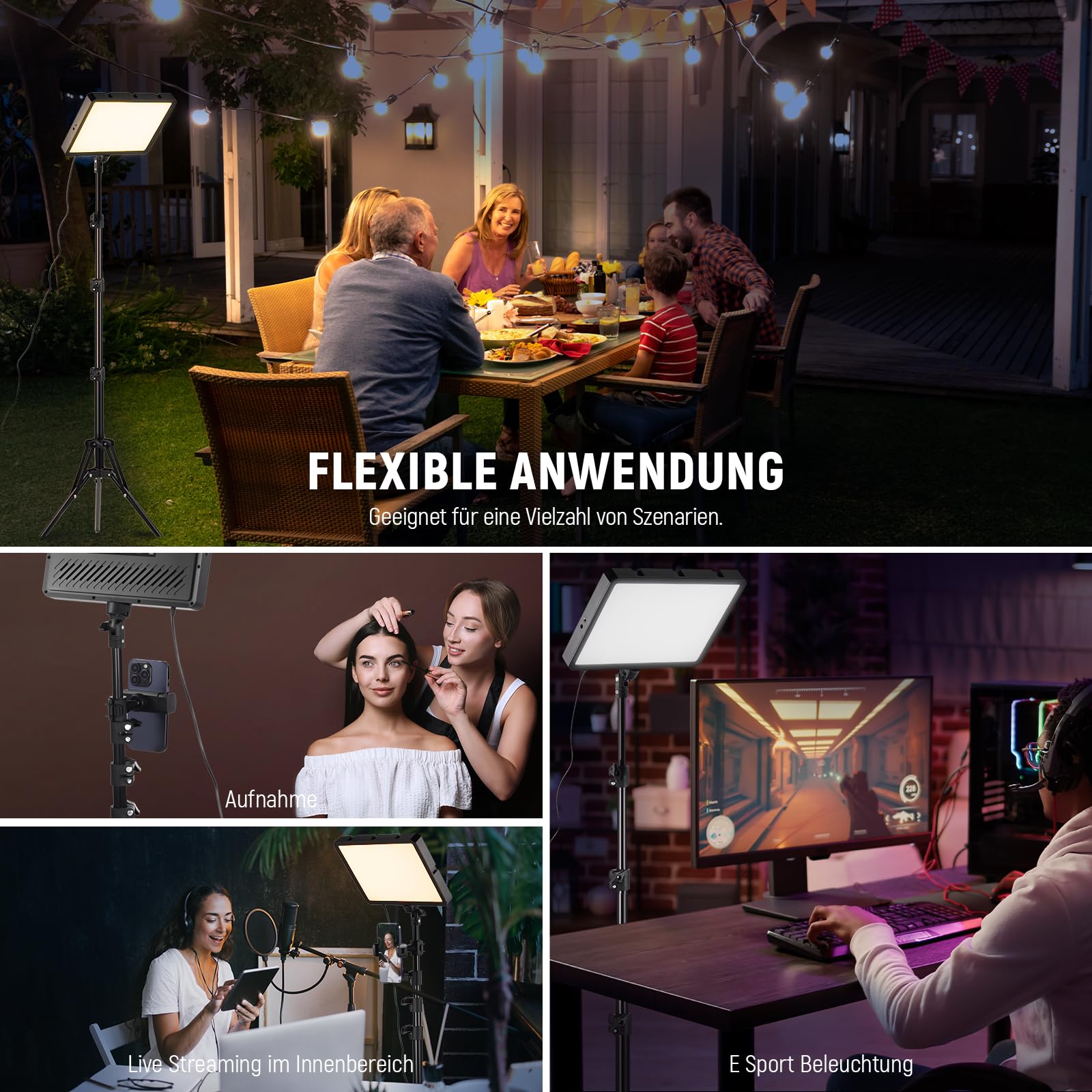 NEEWER Basics 2 STK. LED Panel Videolicht Set, Bi Farbe 2700-6500K Dimmbare Studiolicht mit 2,59'' Stativständern & 2 Handyhalterungen, 850lux für Fotografie Filmen Aufnahme Streaming, BP300