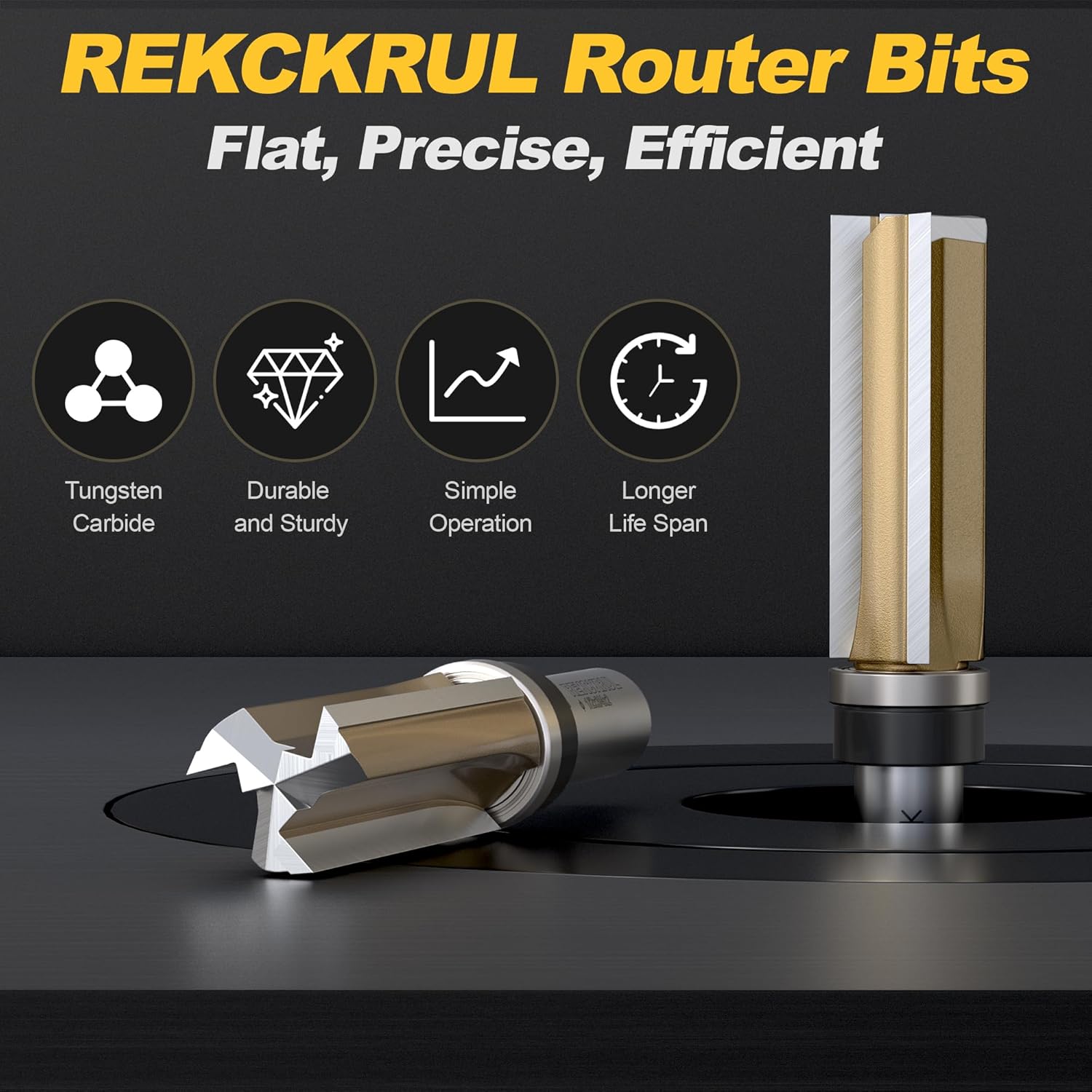 Professional Pattern Flush Trim Router Bit, 1/2" Shank Bottom Bearing, 3-Blade Carbide Tipped Woodworking Router Bits for Precision Edge Trimming, Cutting Length: 2"