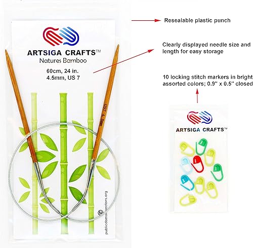 Miniatura 5 de Artsiga Crafts Natures - Aguja circular de bambú para tejer, tamaño 0.089 inEE.UU. 1 longitud de punta a punta, cable de metal de 16 pulgadas con 10