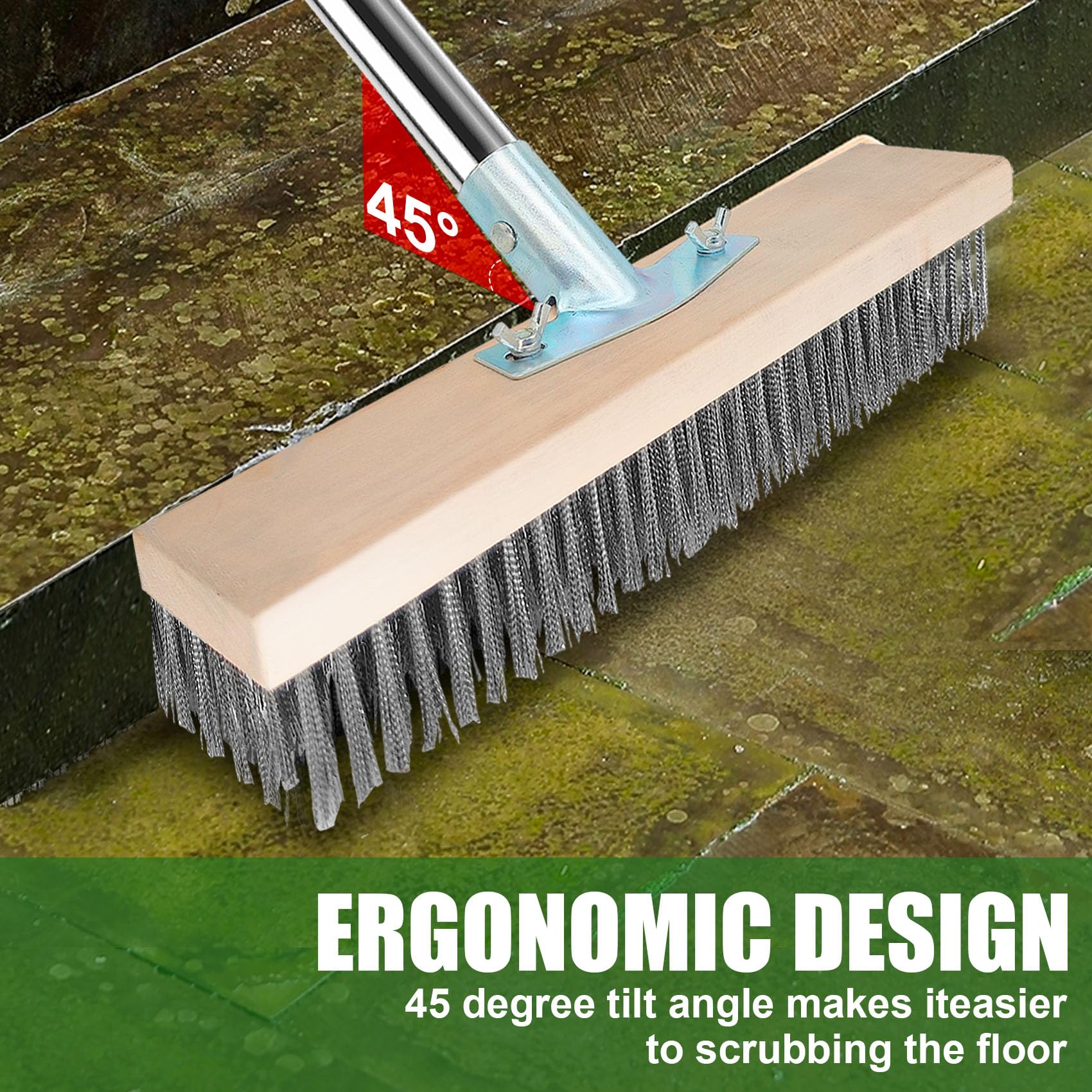 Scopa per Esterni, Spazzolone in Acciaio Inossidabile con Manico Telescopico Regolabile - Idrospazzola per Pavimenti Esterni, Rimozione Polvere e Foglie (Larghezza 30cm)
