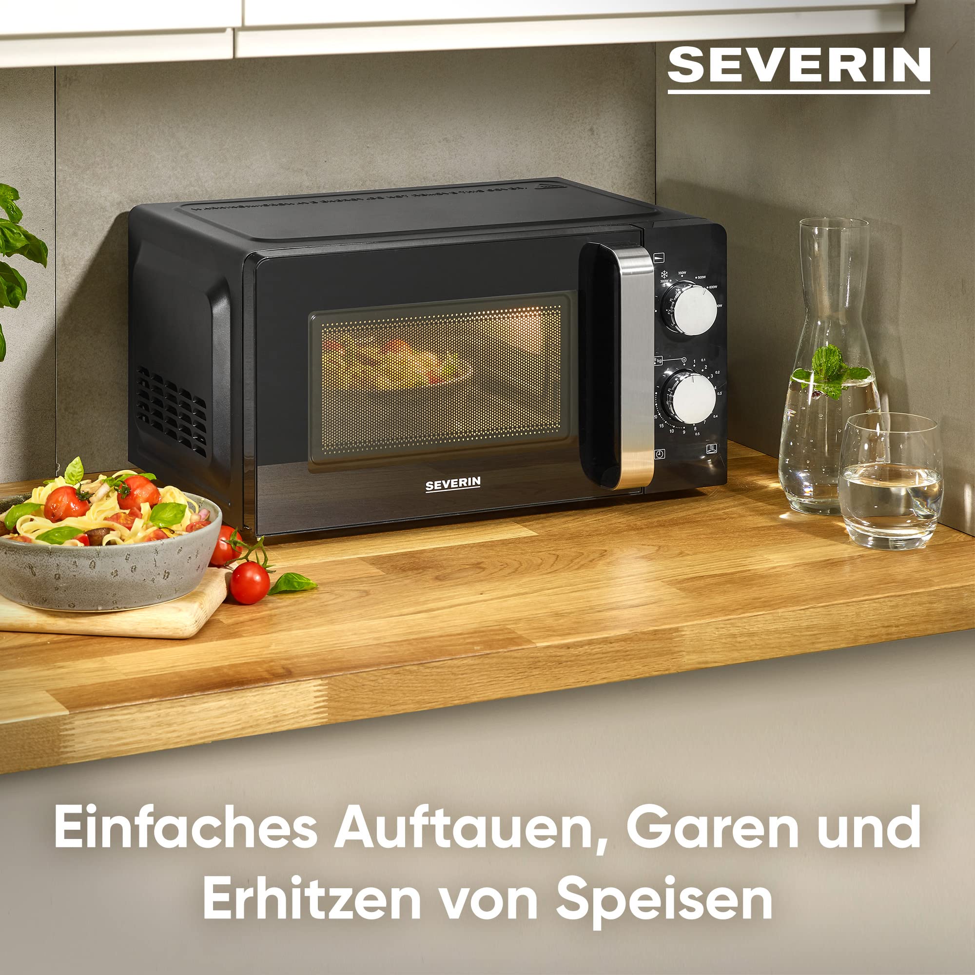 Severin MW 7886 Mikrowelle Solo 17L Schwarz Edelstahl Auftauen Erhitzen Drehteller
