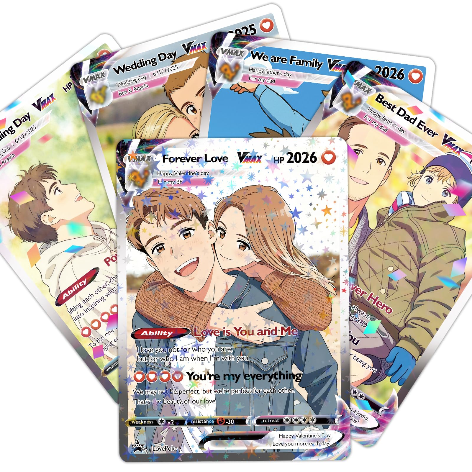 Custom Poke Card for Couples with Anime Picture Personalised Anniversary Wedding Poke Portriat Card with Name Text Customised Trainer or Character Card for Birthday