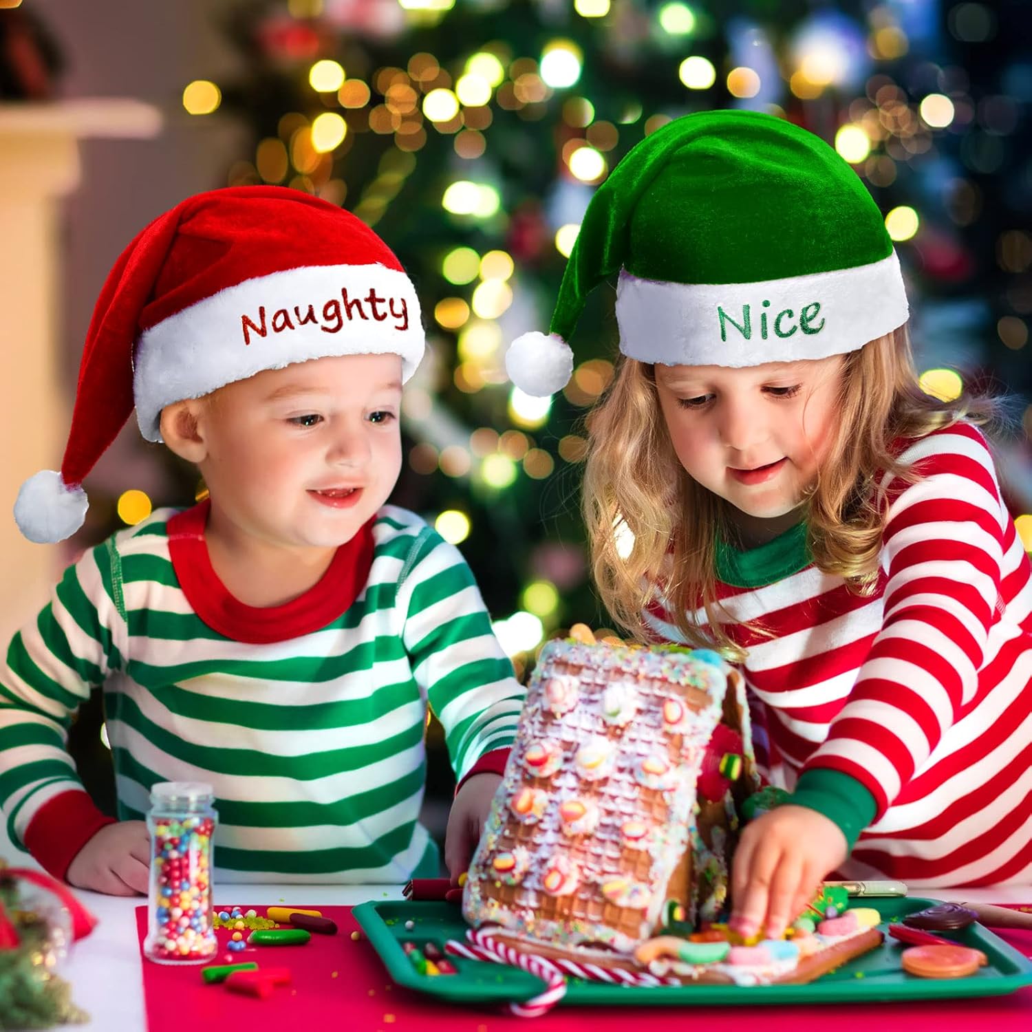 Seematn 12 Pcs Christmas Santa Hat Pack Unisex Classic Plush Naughty Claus Hat for Adults Xmas Festive Holiday Party Cosplay