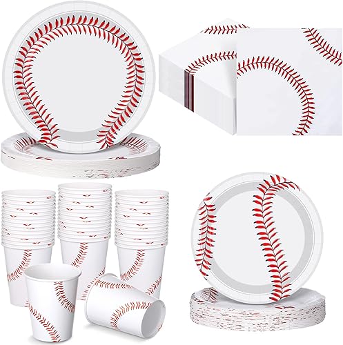 Gandeer 240 recuerdos de fiesta de béisbol incluyen 72 platos de béisbol, 144 servilletas de béisbol y 24 decoraciones de fiesta de béisbol de