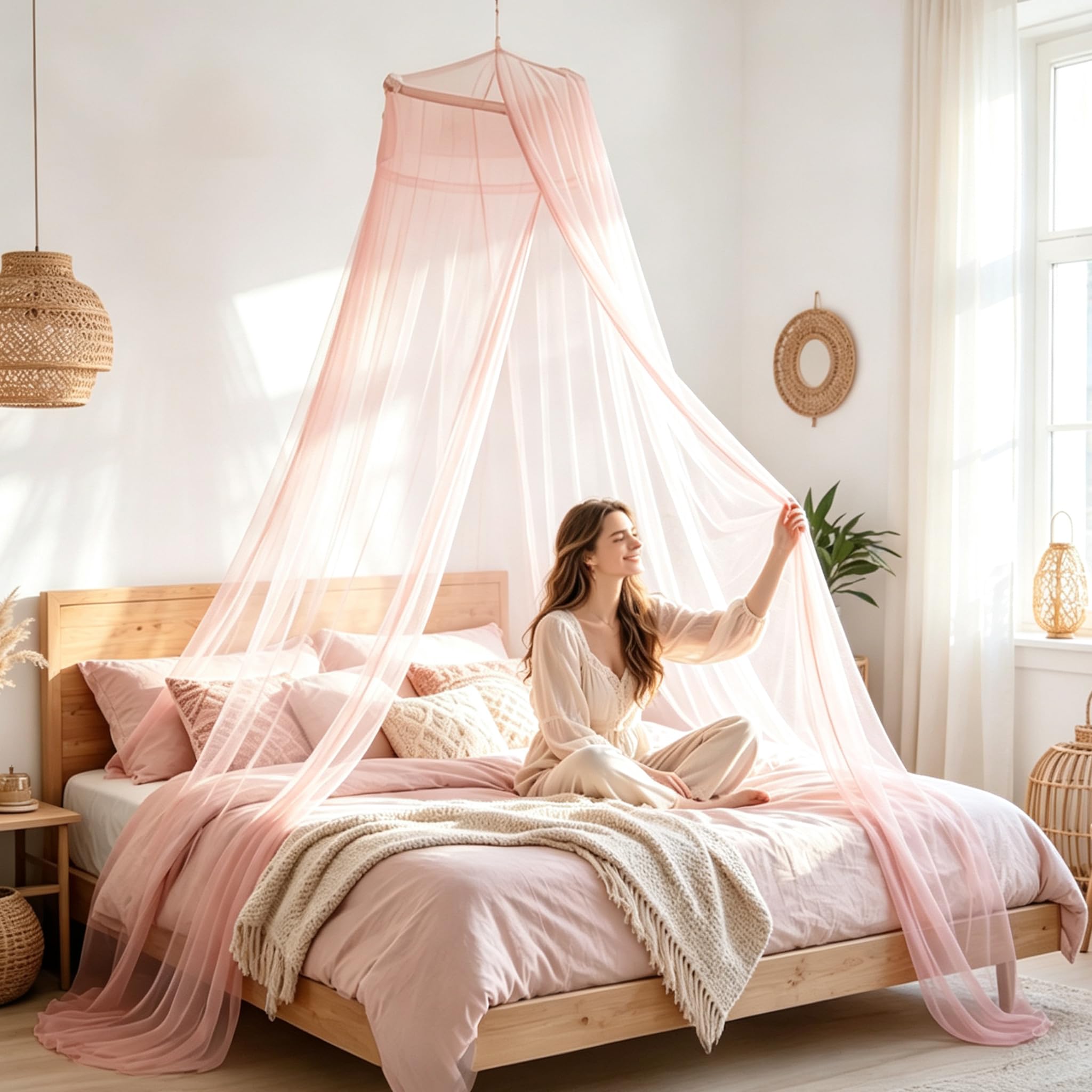 ZPSCXQ Bed Canopy for Girls, Pink Princess Mosquito Nets for Double Bed Beds mosquito net, mosquito net, single/double bed large dome canopy, easy to install in rooms, travel and home