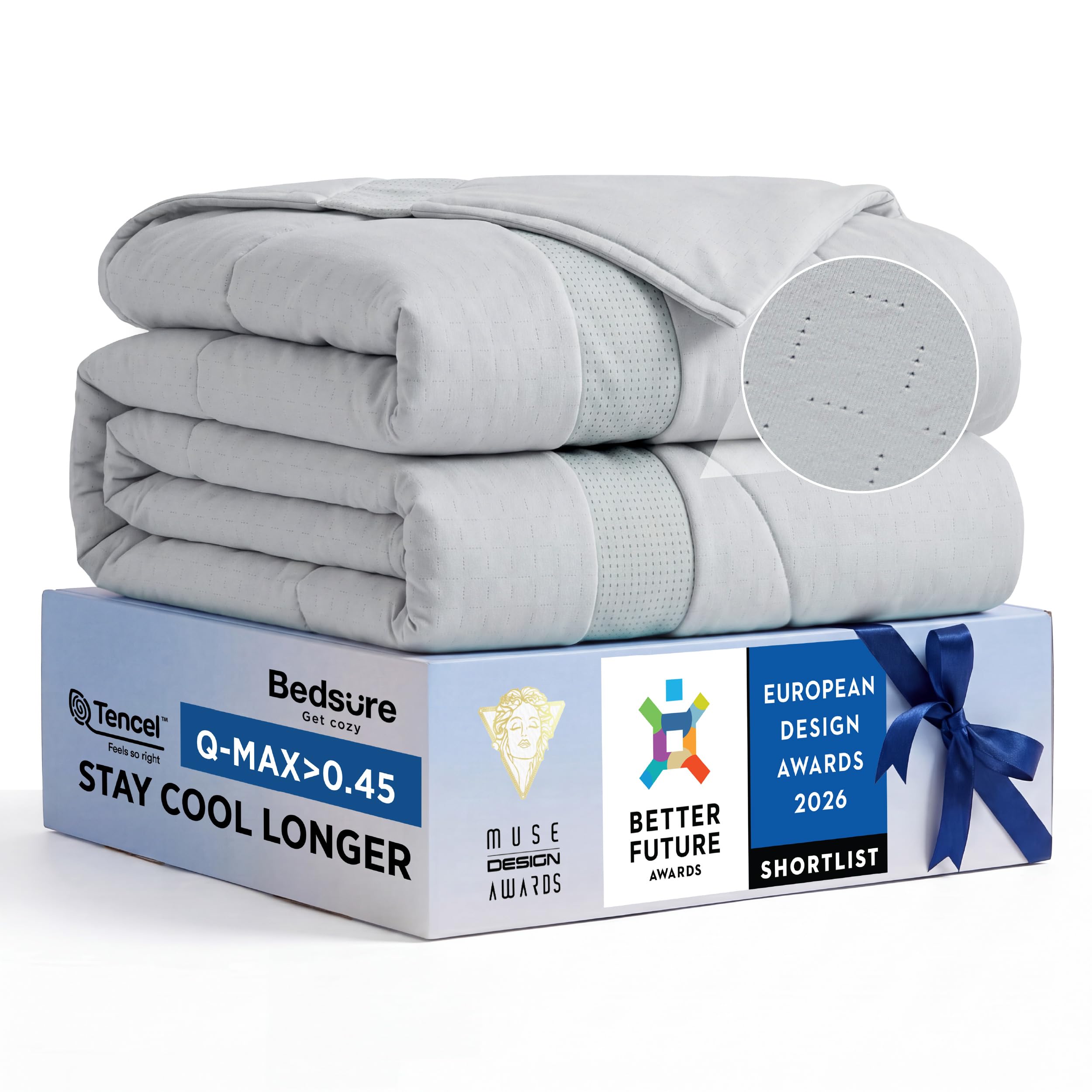 Photo 1 of Bedsure CoolOxy Cooling Comforter King Size - 4X Breathable & Q-Max>0.45 Summer Comforter, Cooling Blankets for Hot Sleepers, Bedding for Night Sweats, Lightweight Duvet, Grey, 102x90 Inches