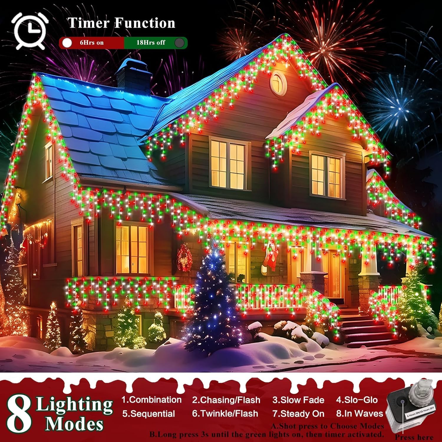 Wisdom Line 200 LED - Guirnalda de luces LED (8 modos, 7 m, impermeables, para interior y exterior, fiestas, decoraciones (colorful, 200 LED)