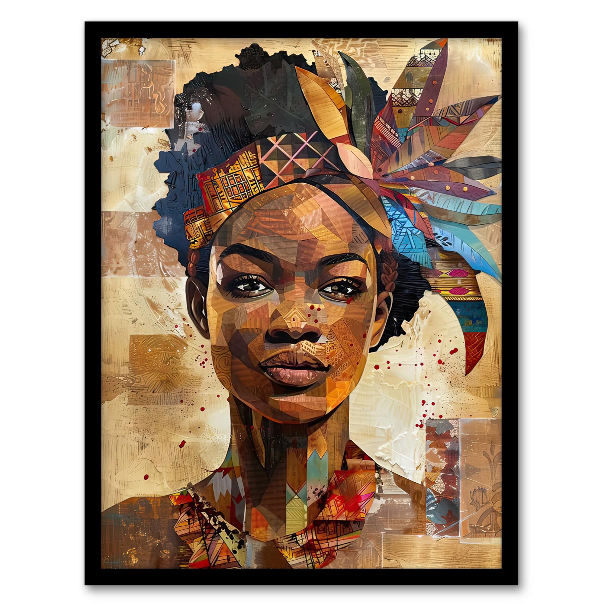 Artery8 African Woman in Traditional Headdress Portrait Living Room Artwork Framed Wall Art Print 18X24 Inch