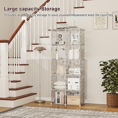 Miniatura 2 de C&AHOME Organizador de almacenamiento en cubos con puertas, estantes de 10 cubos, estantería modular de plástico para bricolaje, estantería de