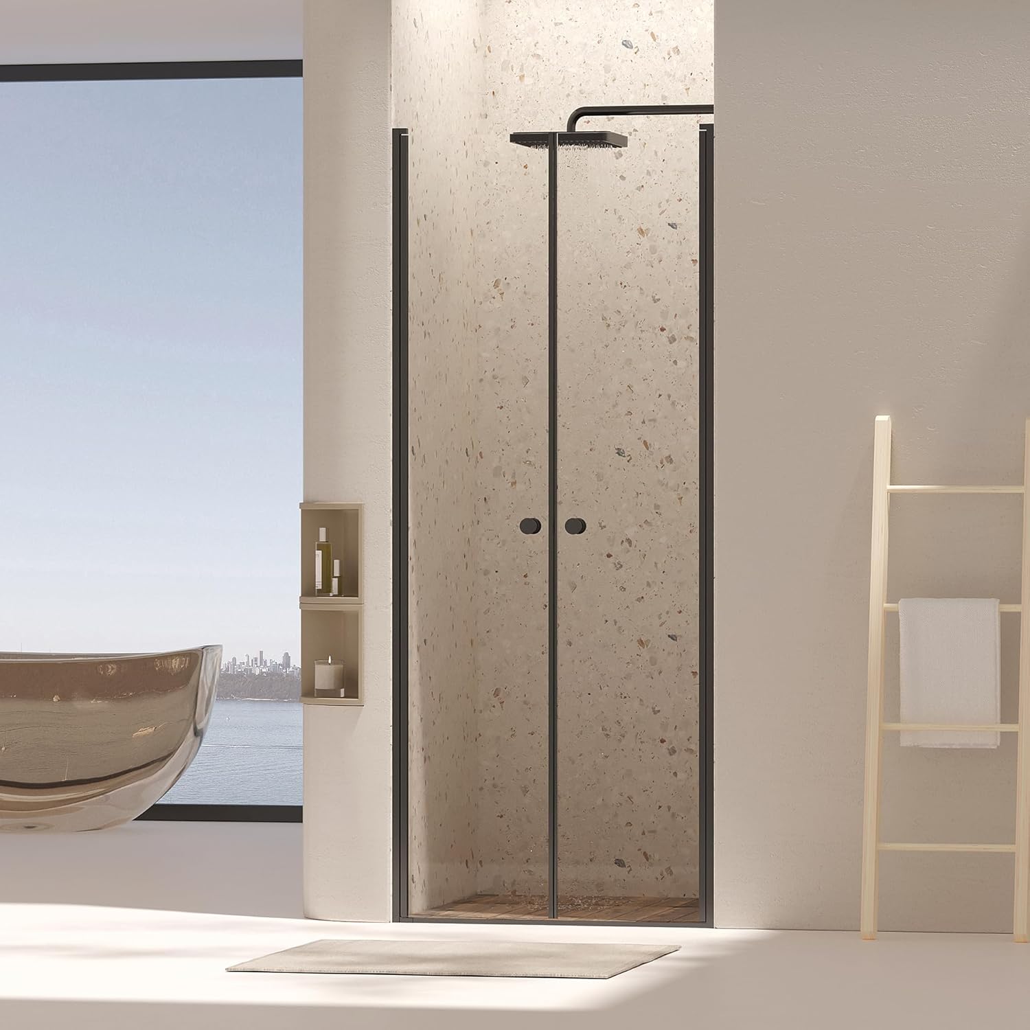 WinZo Frameless Pivot Shower Door, Pivot Swing Shower Glass Doors with 1/4"(6mm) Clear Tempered Glass,Explosion-Proof Film, Reversible Installation, Brushed Nickel (Matte Black, 30"×72")