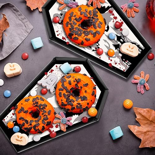 Miniatura 4 de Bandeja de ataúd de papel de Halloween de 12.2 x 8.46 pulgadas, 16 piezas, estilo horrible